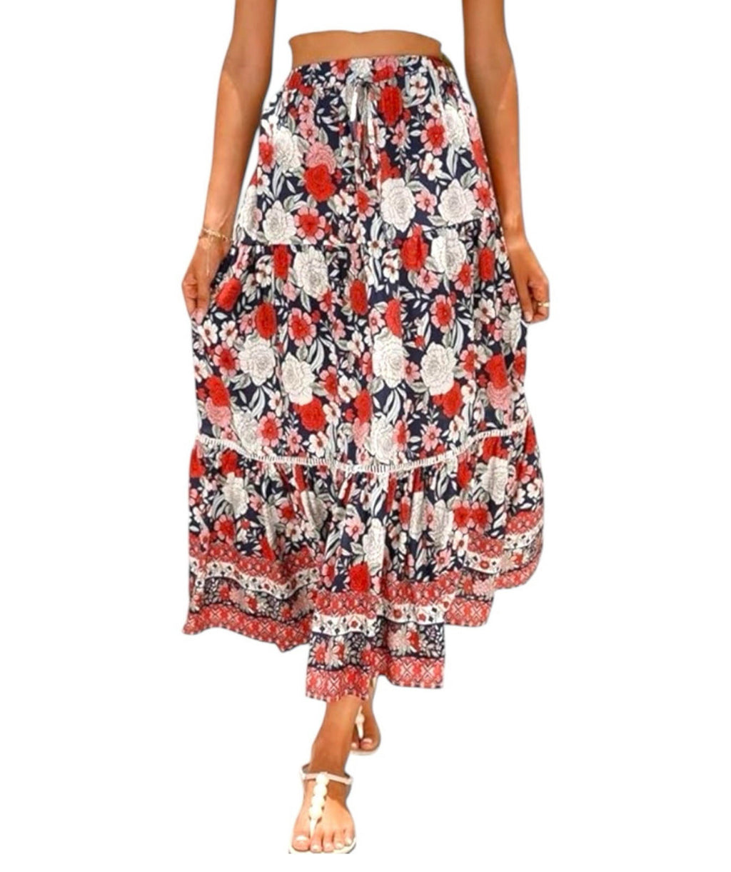Bohemian Floral Swing Skirt Midi High Waist Women’s UK Size L (12)