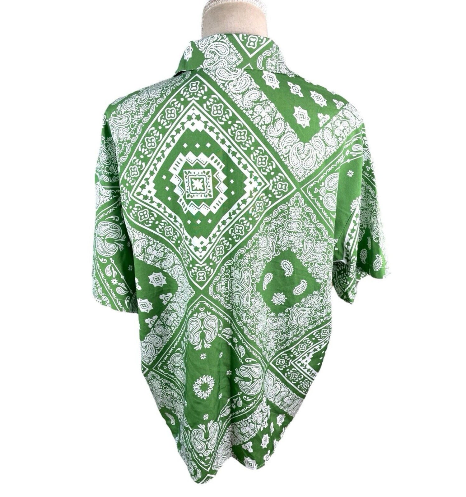 Shein Green & White Paisley Print Shirt Blouse Women’s UK Size M