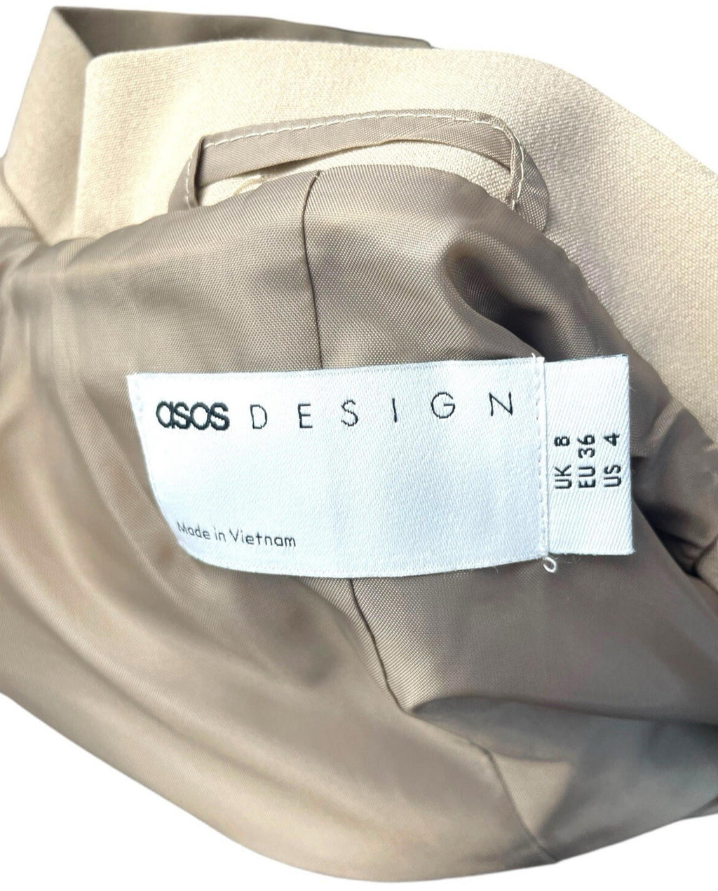 ASOS Beige Cropped Trench Coat Shoulder Pads High Neck Women’s UK Size 8