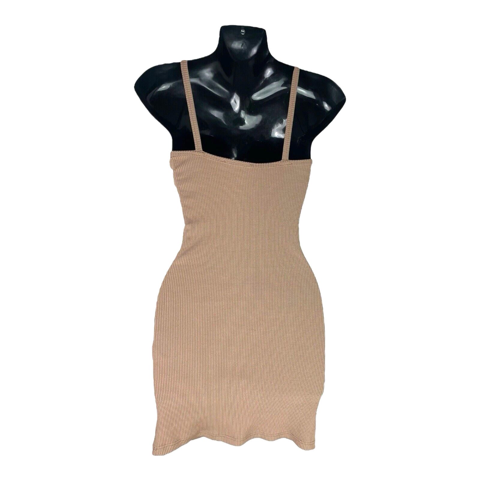 Pull&Bear Tan Ribbed Mini Dress Cross Neck Women’s UK Size XS