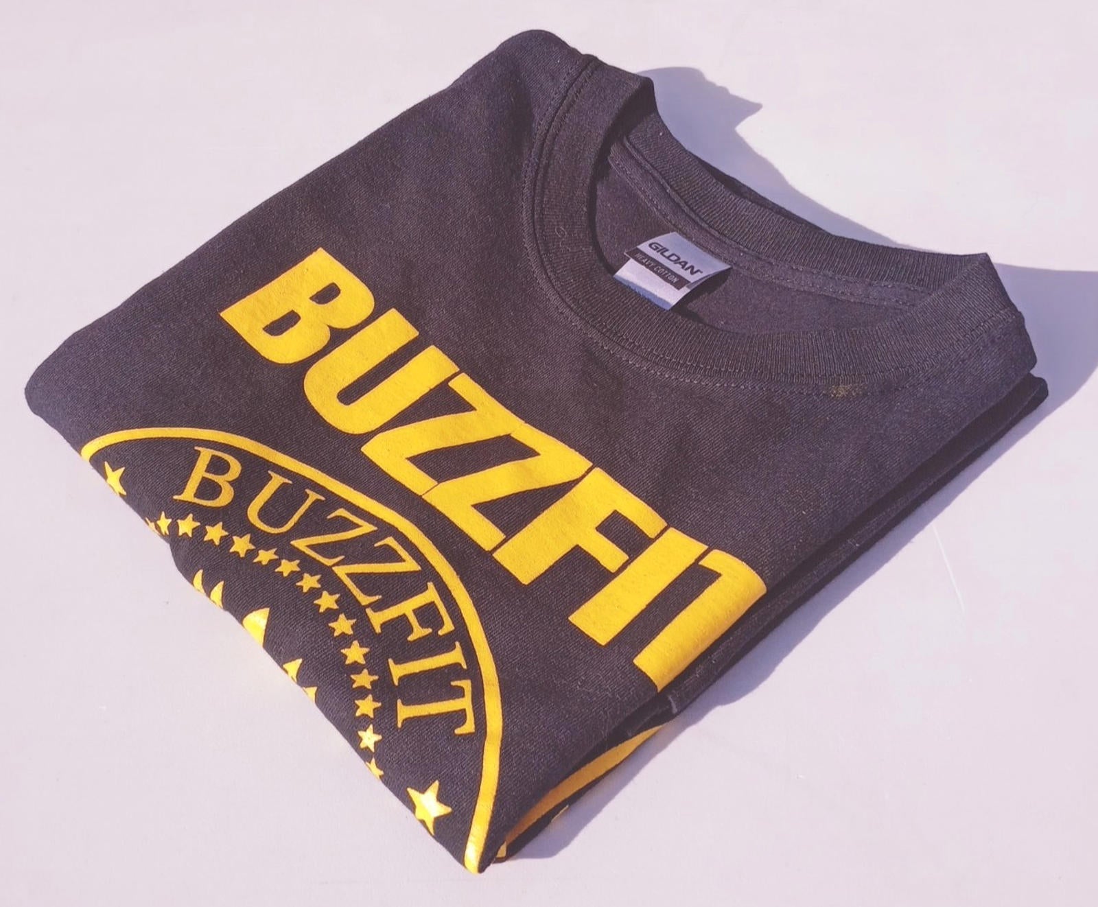 BuzzFit Gym T-Shirt Men's UK Size S Black Crew Neck Print 100% Heavy Cotton