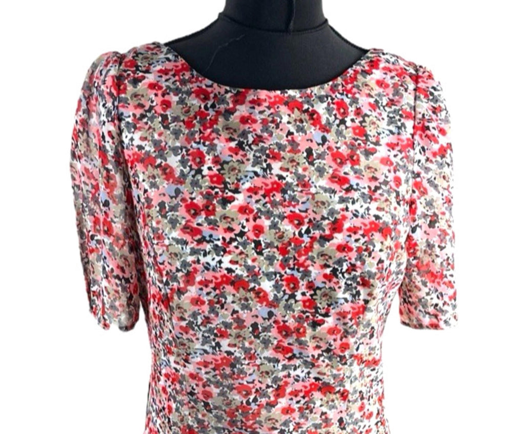Autonomy Red Floral Midi Dress Layered Summer Women’s UK Size 12