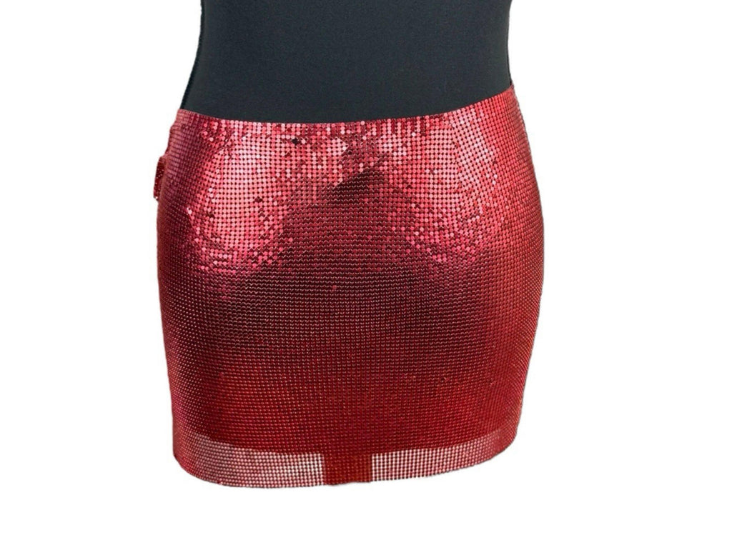 Pretty Little Thing Red Metal Mesh Mini Skirt Open Side Women’s UK Size 8