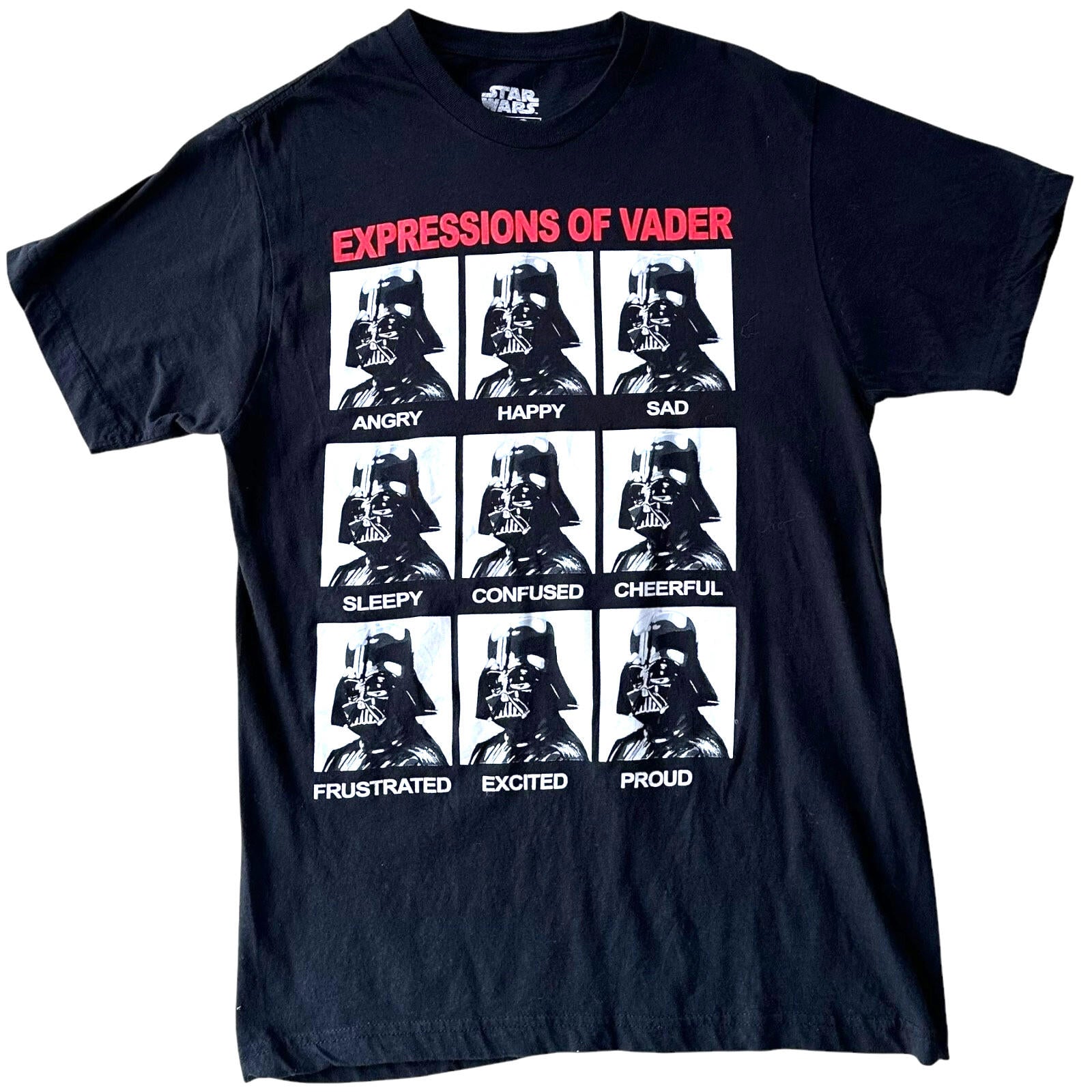 Star Wars T-Shirt Men's UK Size Medium M Vader Expressions Black Graphic Print