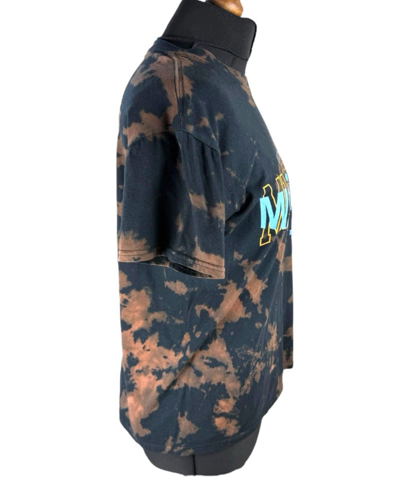 Tie-Dye Graphic Print T-Shirt Women’s UK Size S Black Brown Michigan Crew Neck