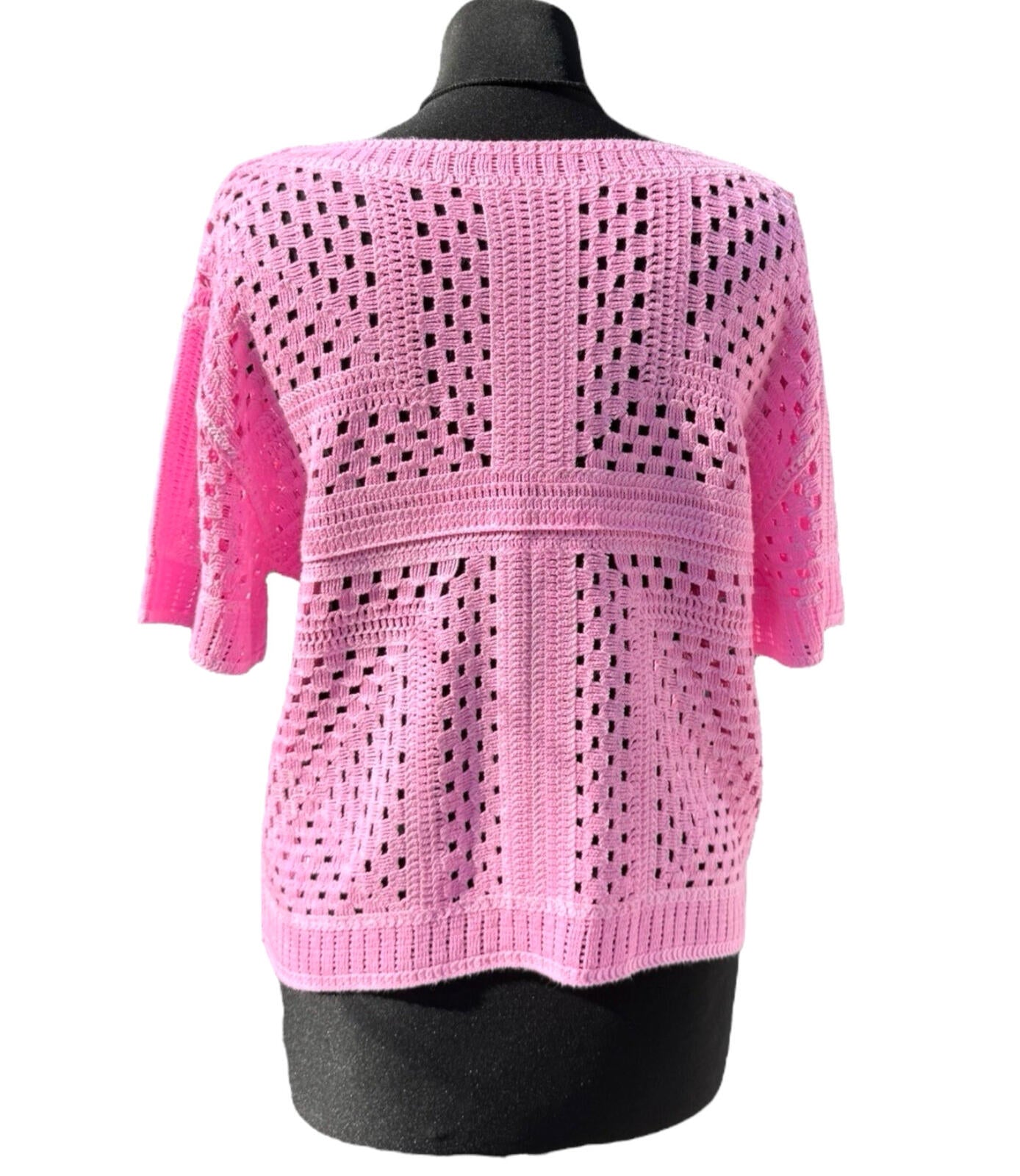 Next Neon Pink Jumper Perforated Hole Design Short Sleeve Women’s UK Size S
