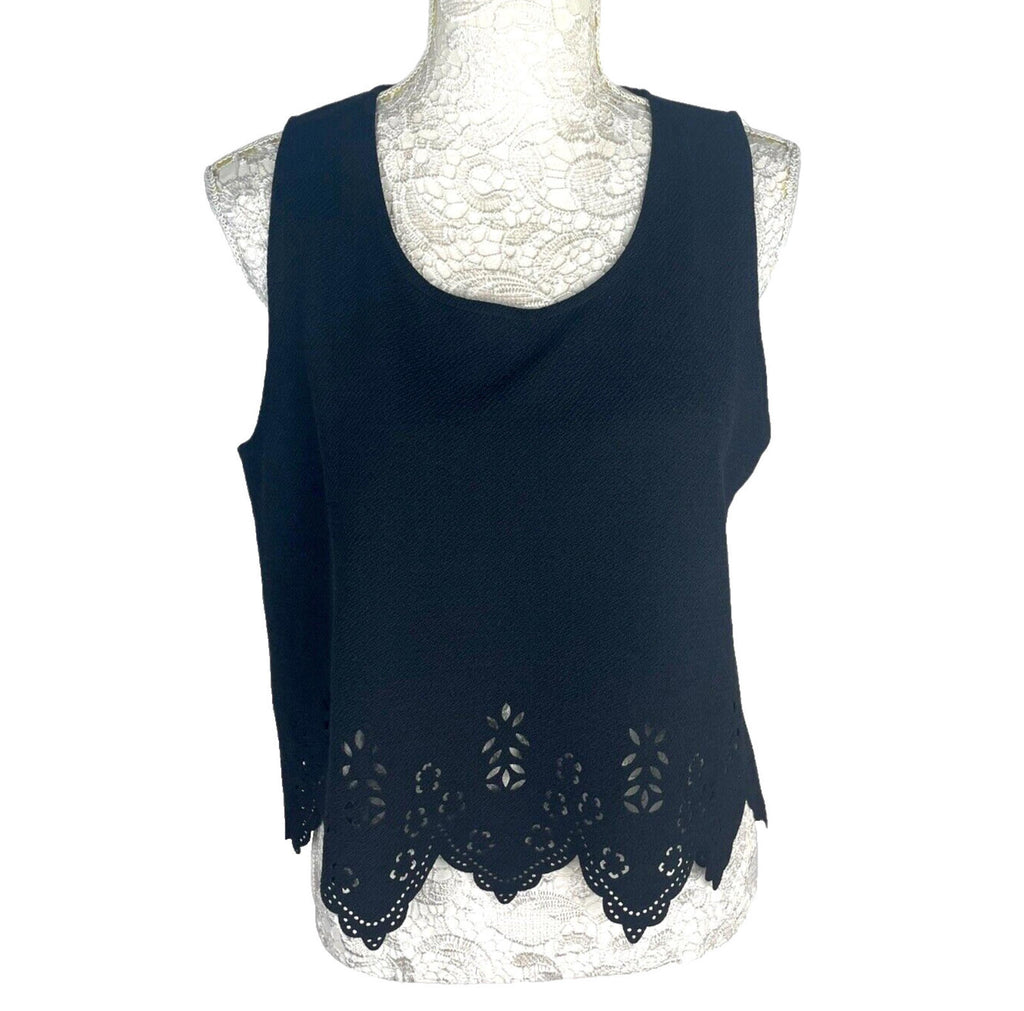 Select Crop Top Black Laser Cut Scallop Trim Women's UK Size 14