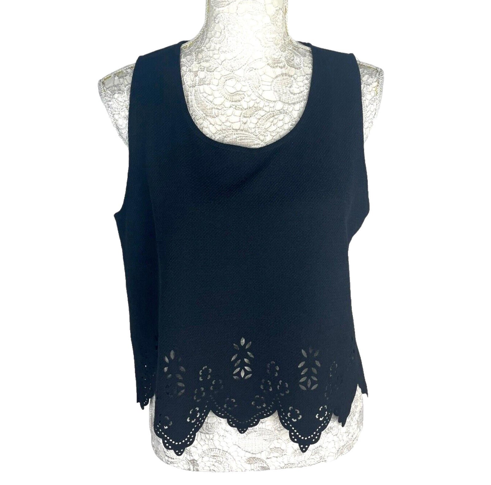Select Crop Top Black Laser Cut Scallop Trim Women's UK Size 14