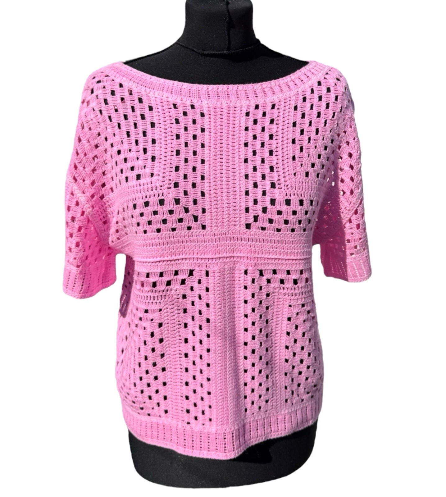 Next Neon Pink Jumper Perforated Hole Design Short Sleeve Women’s UK Size S