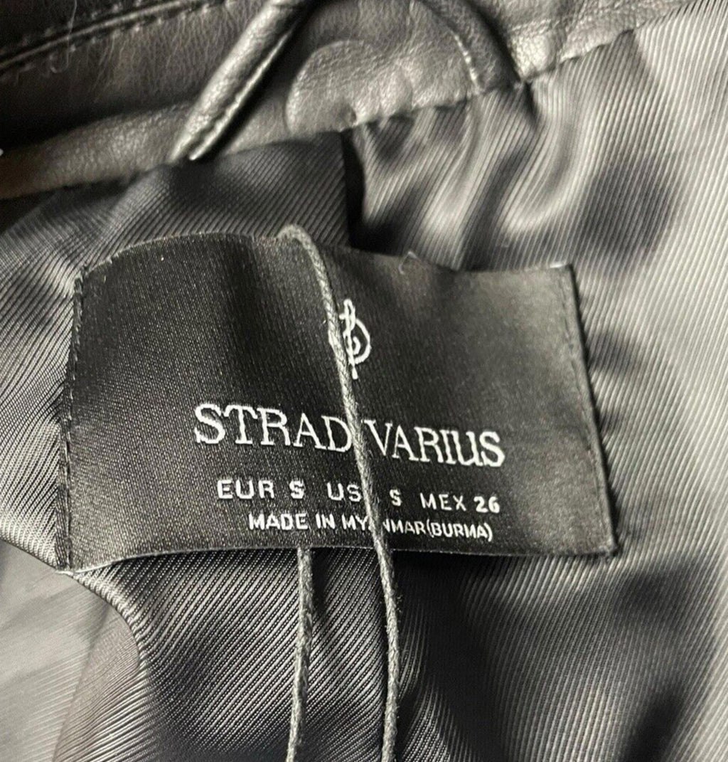 Stradivarius Black Faux Leather Jacket Mid Length Women’s UK Size S