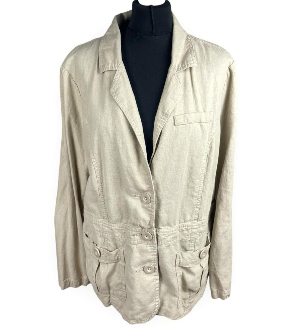 Debenhams Linen Jacket Women’s UK Size 18 Collared Pockets Beige Lightweight