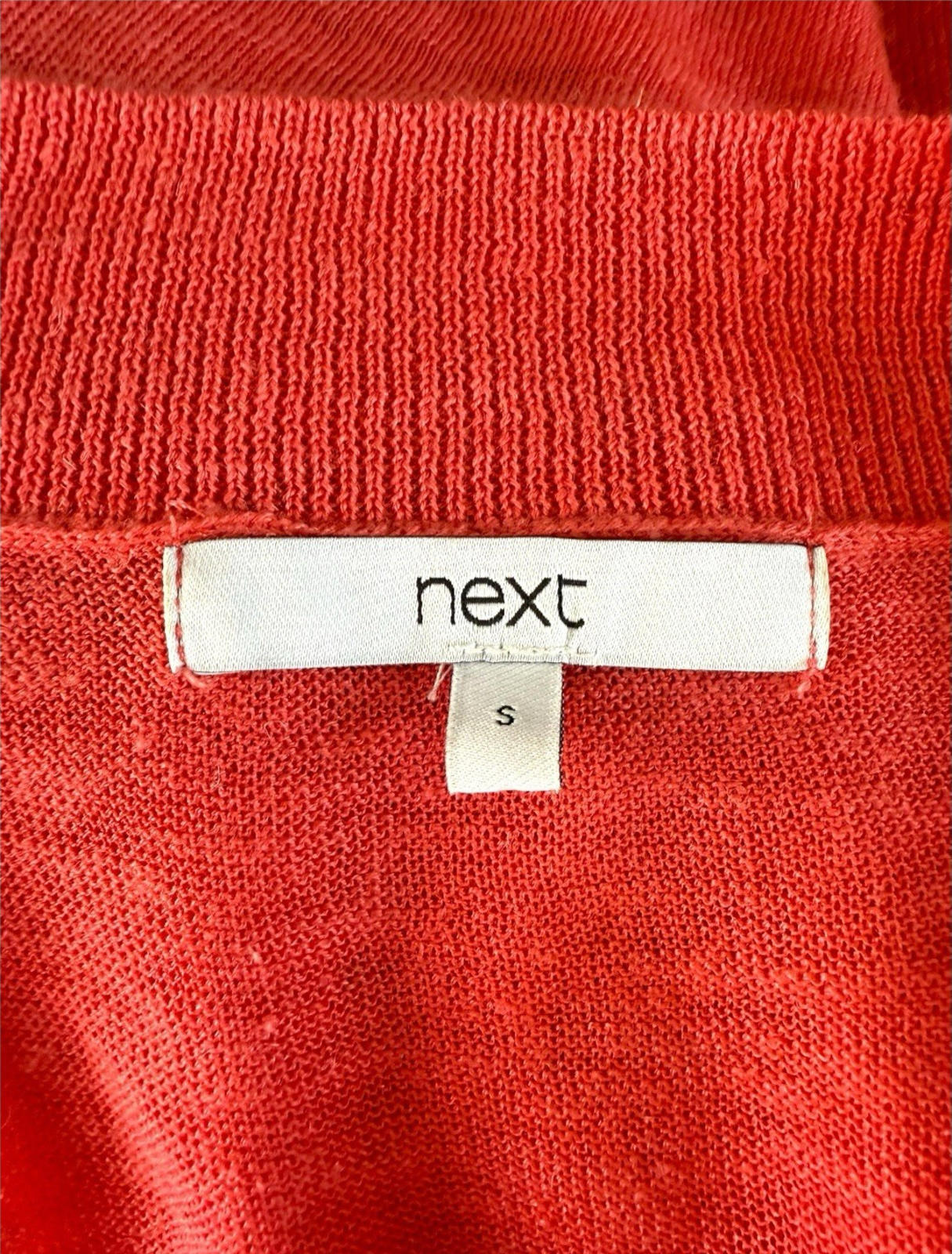 Next Coral Star Pink Knit T-Shirt Top Women’s UK Size S Lightweight V-Neck Linen
