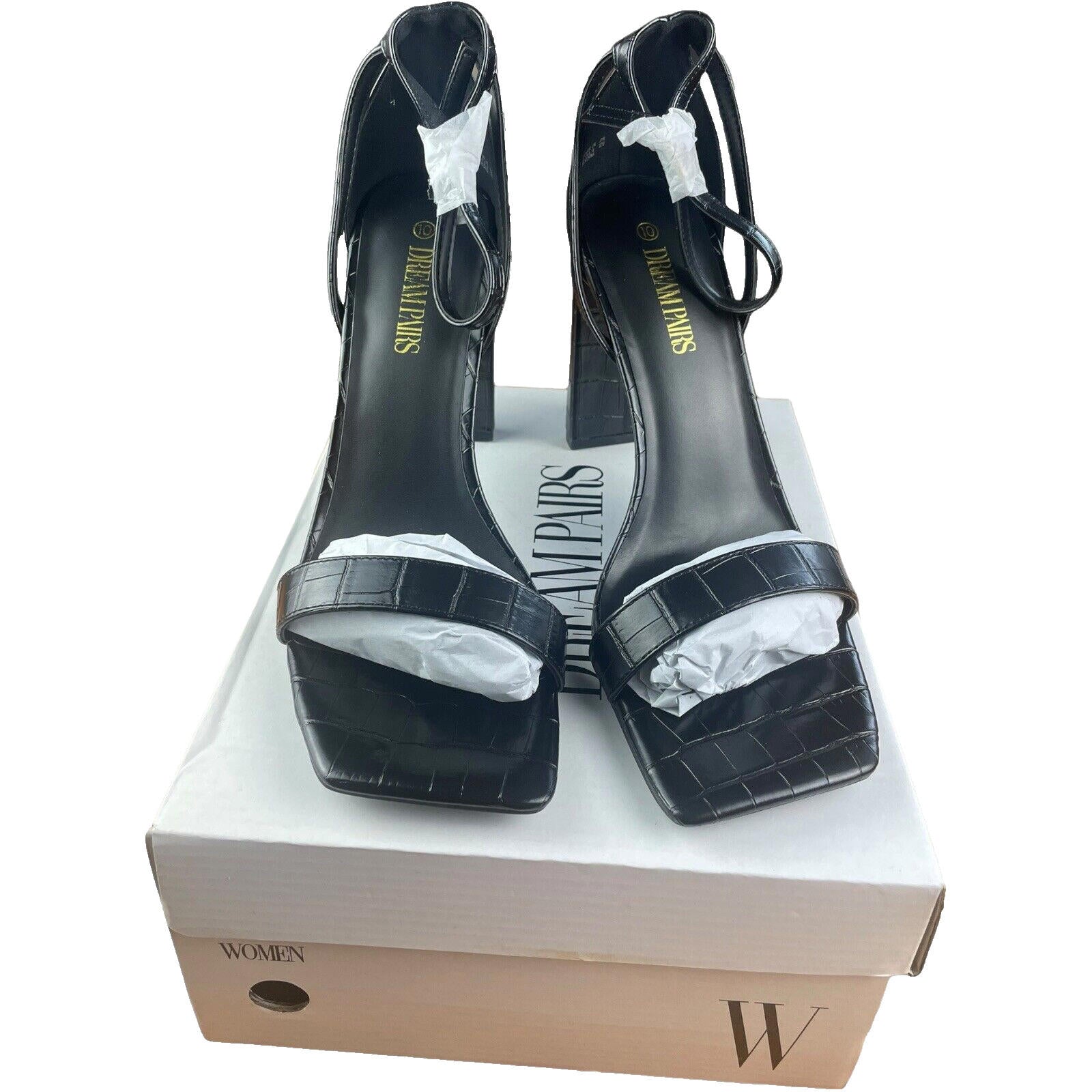 Dream Pairs Faux Block Heel Shoes Square Tie Women’s UK Size 6 EU 39