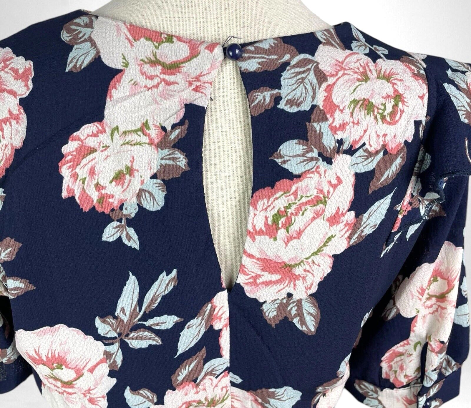 Urban Bliss Midi Dress Navy Floral High Neck Elastic Waist Women’s UK Size 10