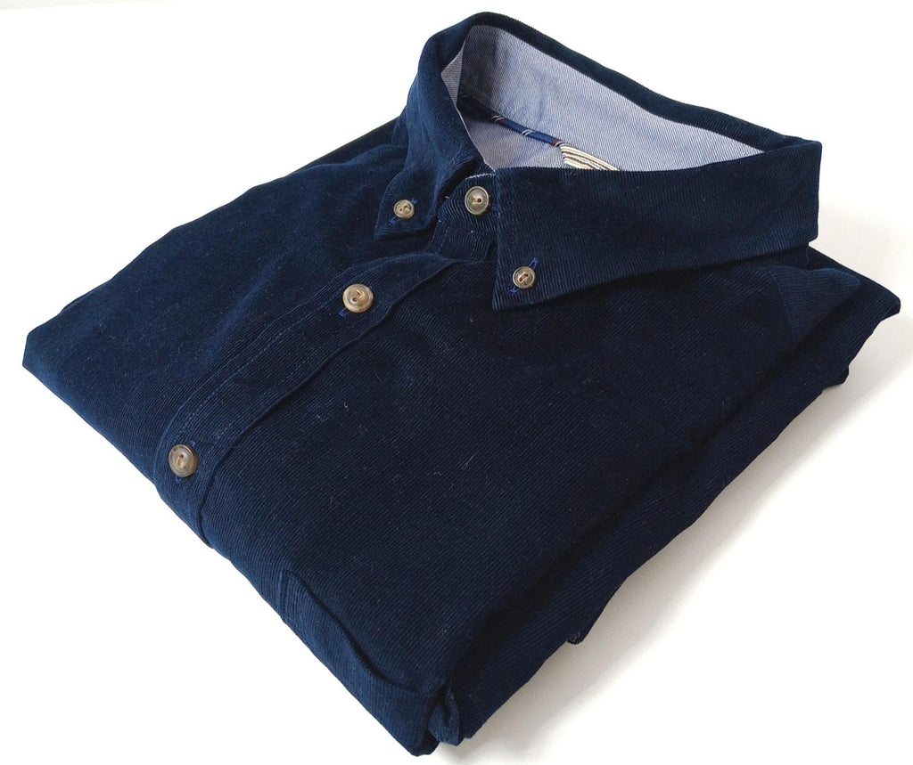 Jos. A. Bank Corduroy Shirt Men's UK Size XL Blue Long Sleeve Pocket 100% Cotton
