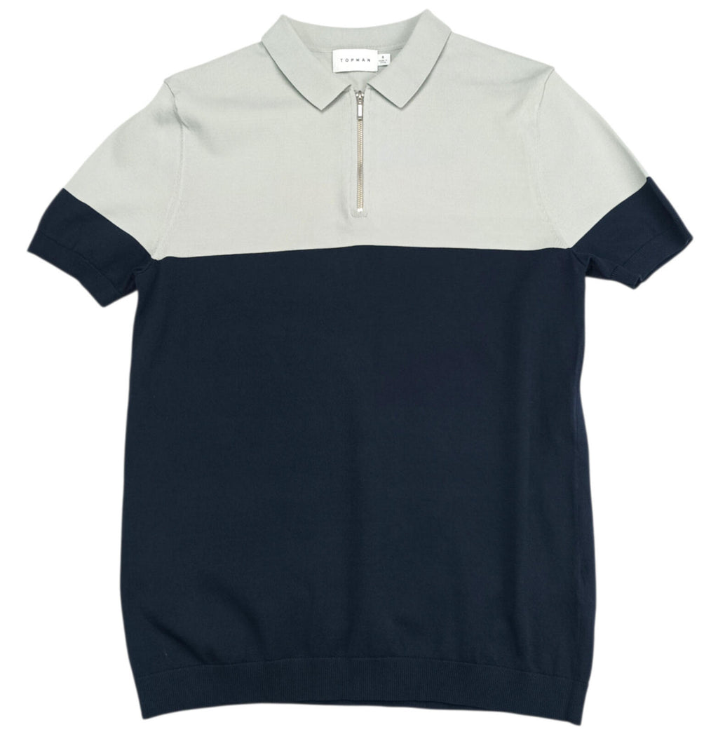 Topman Knit Polo Shirt Men's UK Size S Beige 1/4 Zip Short Sleeve Easy Care