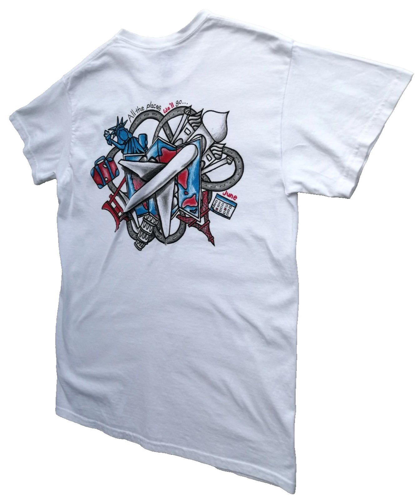 Tattoo Graphic Print T-Shirt Men's UK Size M White Crew Neck Travel Theme Gildan