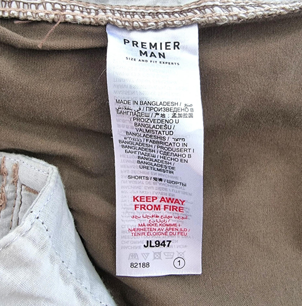 Premier Man Combat Shorts Brown Chino Cargo Pockets Men's UK Size 3XL 46" Waist