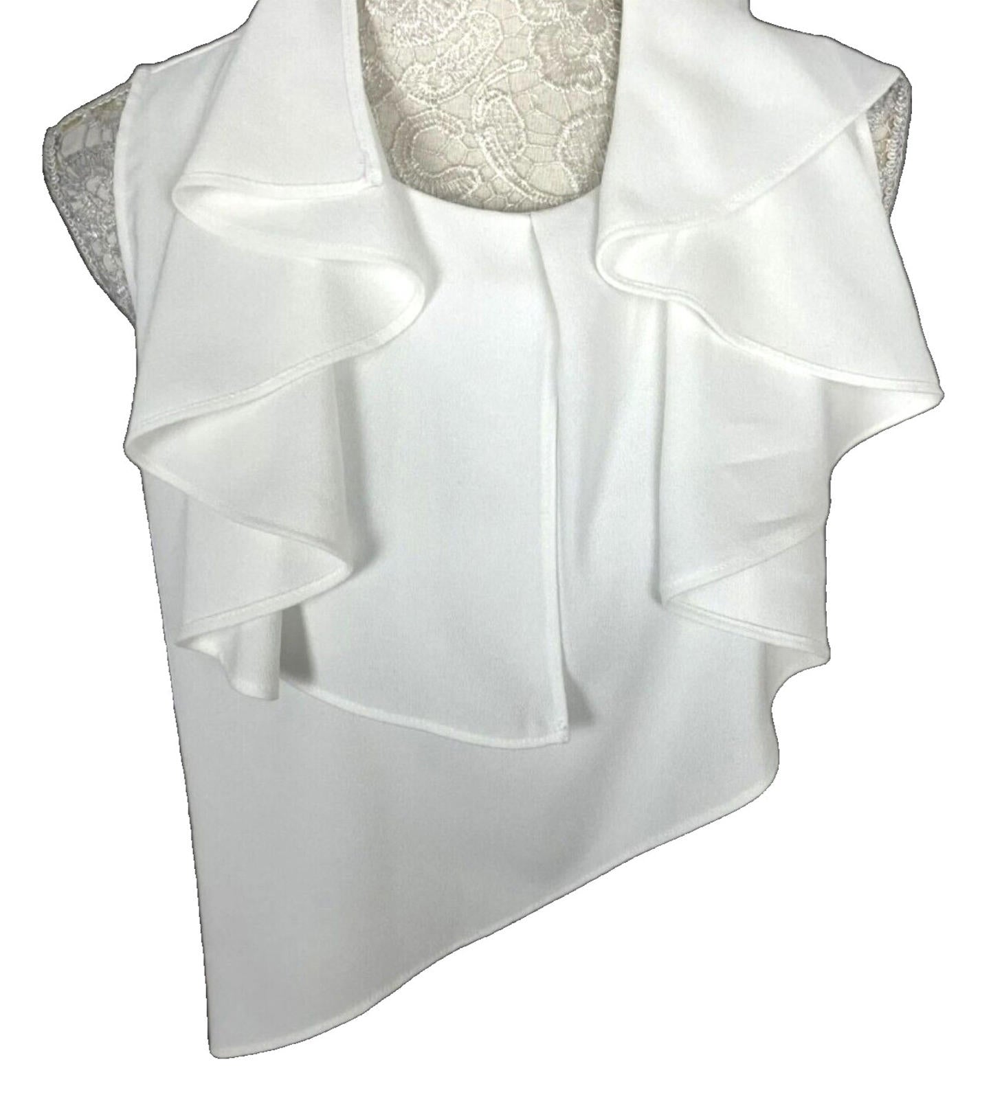 Zara Vest Top Blouse White Satin Ruffled Collar Women's UK Size M