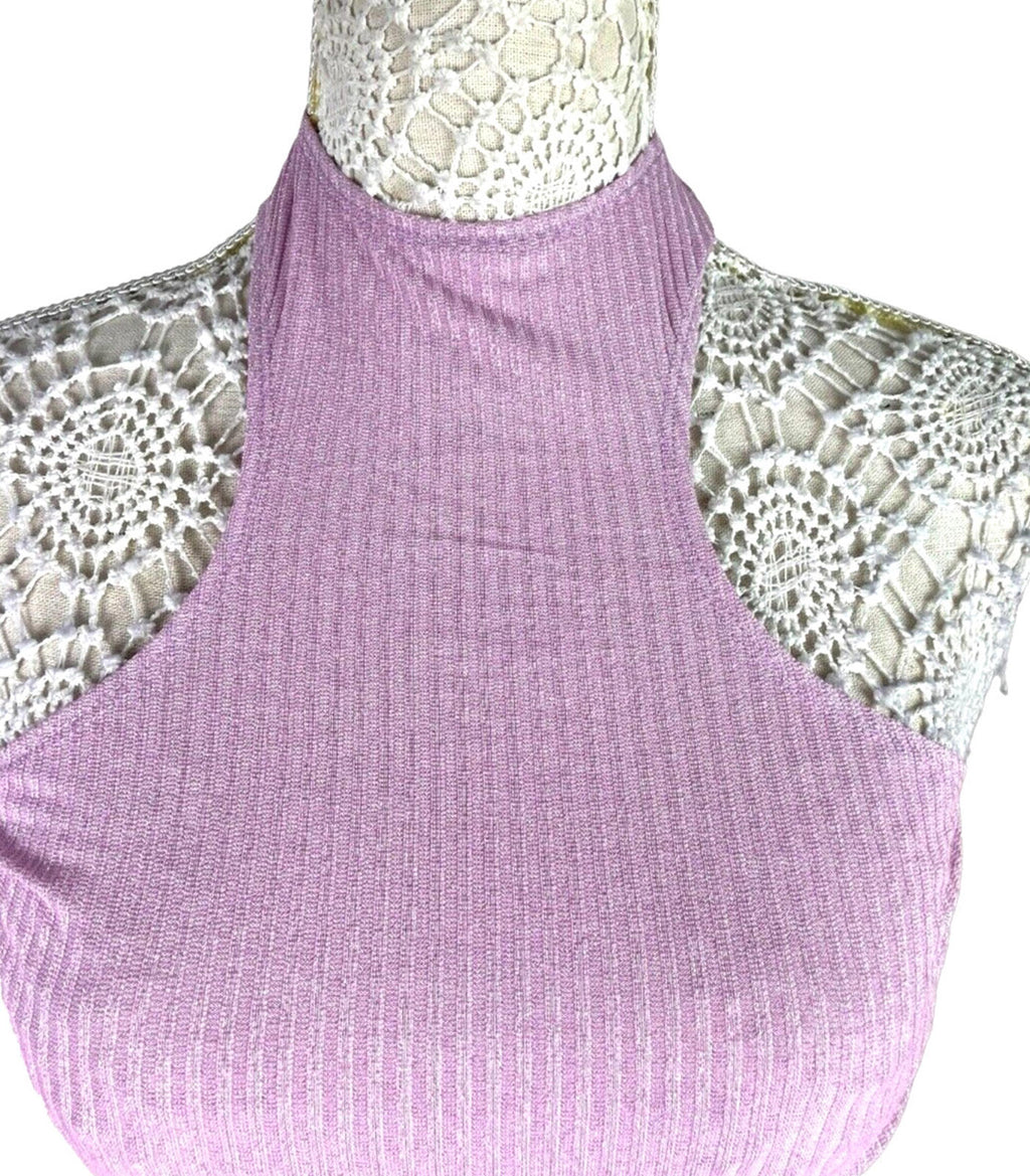 Lilac Ribbed Cut Out Bodycon Mini Dress Halter Neck Women’s UK Size 8