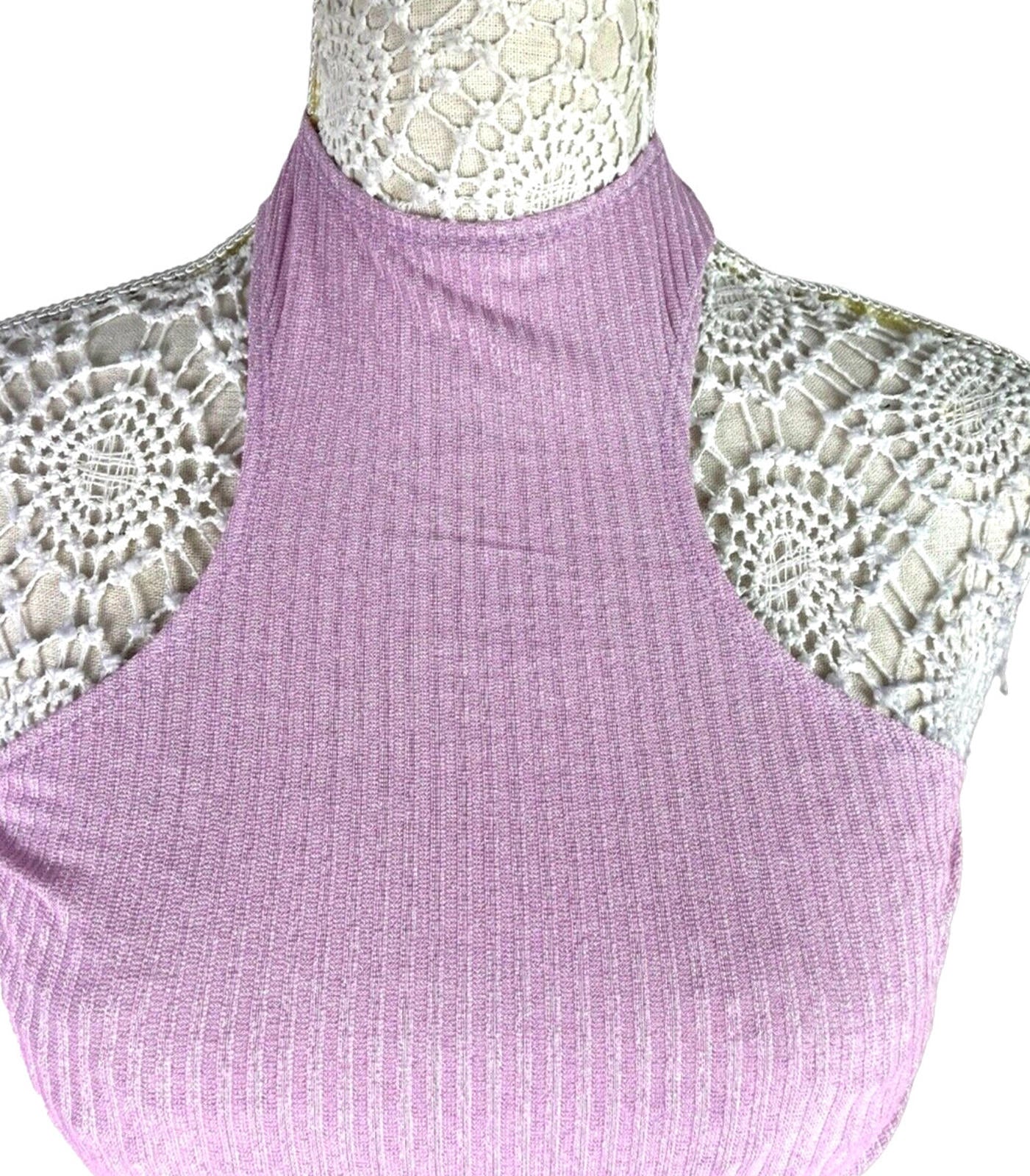 Lilac Ribbed Cut Out Bodycon Mini Dress Halter Neck Women’s UK Size 8
