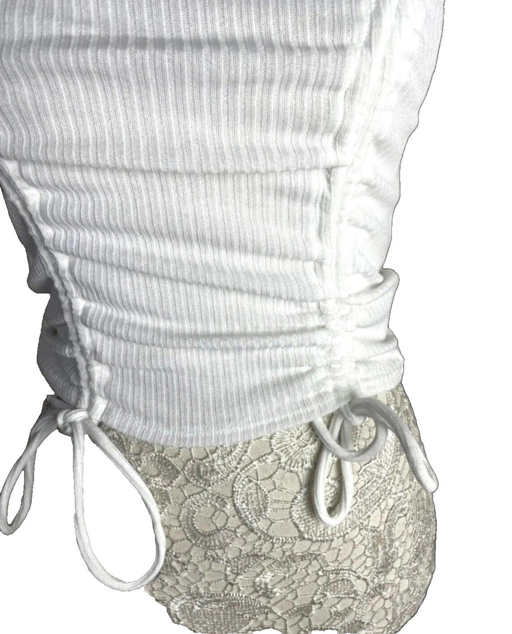 Divided Crop Top Women's UK Size S White Ribbed Ruffle Bow Detail Summer Cropped
