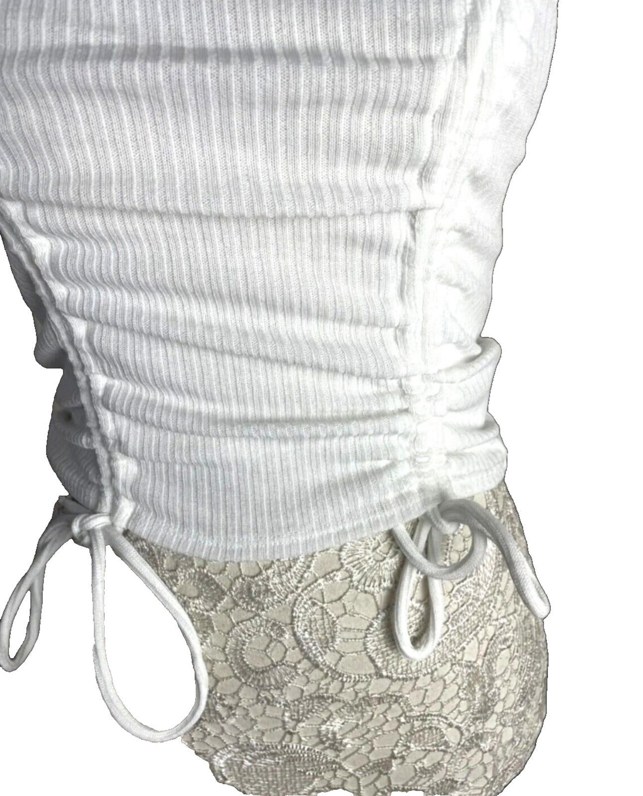 Divided Crop Top Women's UK Size S White Ribbed Ruffle Bow Detail Summer Cropped