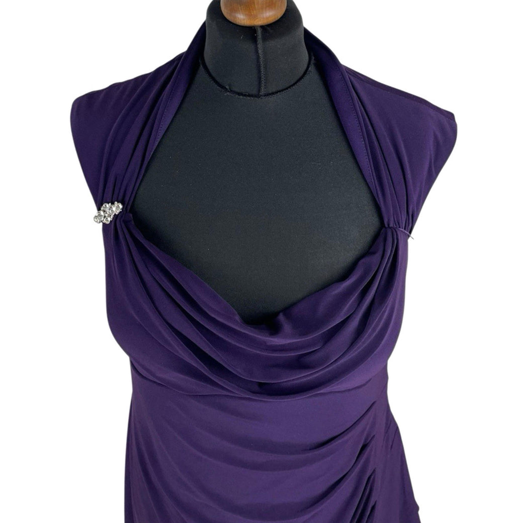Scarlett Nite Purple Midi Dress Pencil Bodycon Dimante Detail Women’s UK Size 14