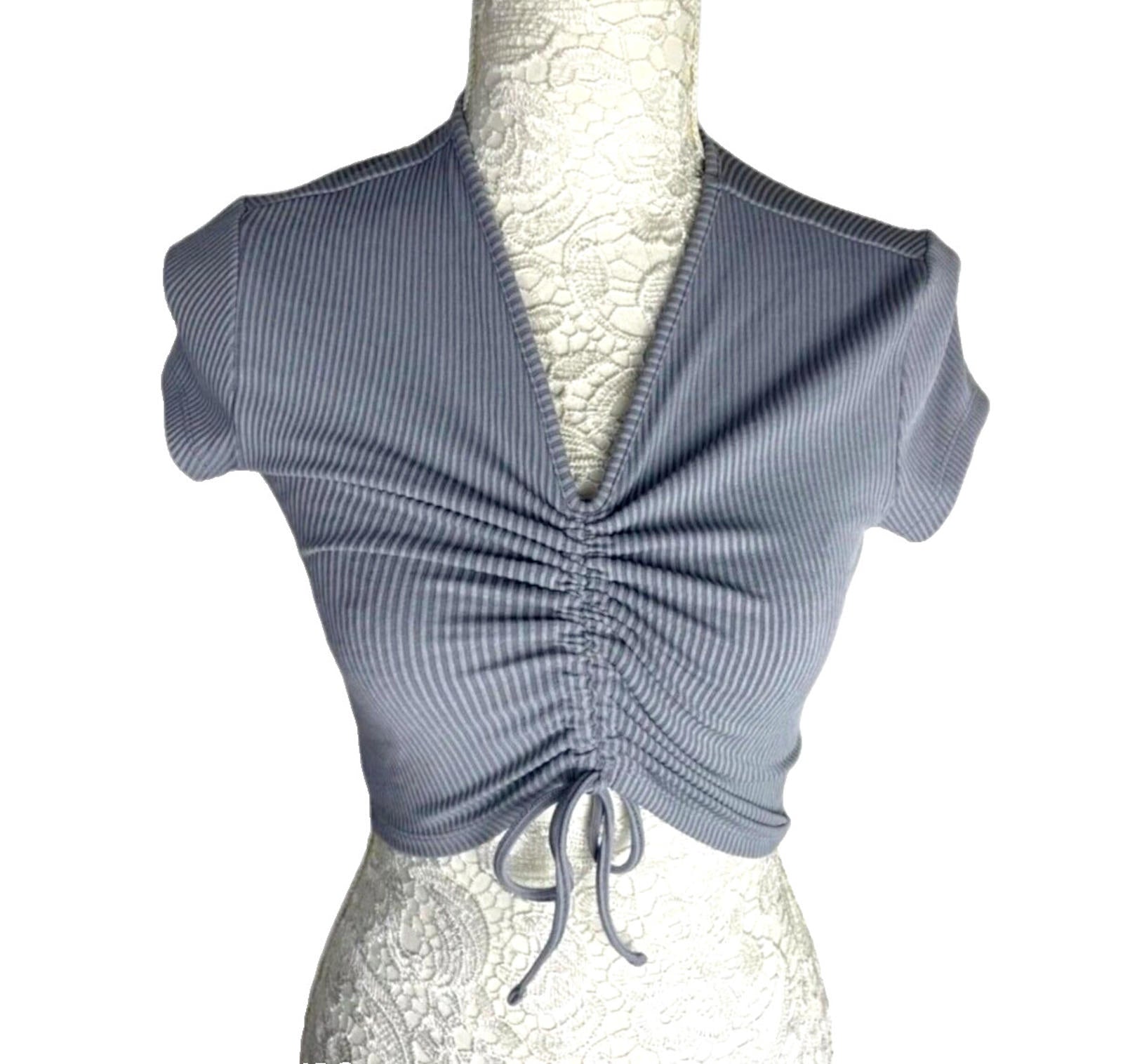 Divided Crop Top Grey Rib Ruffle Detail T-Shirt Blouse Women's UK Size XS