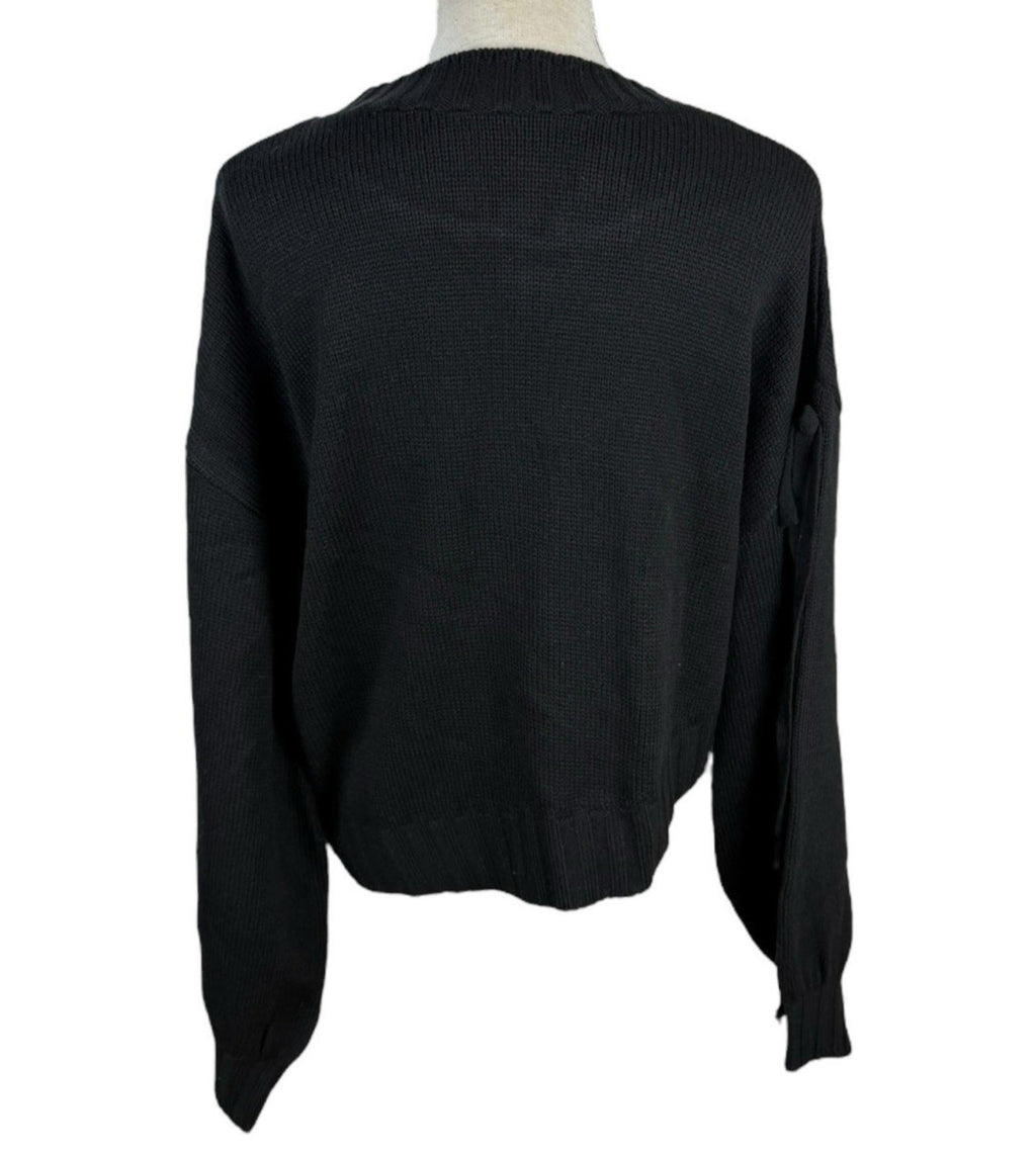 Black Knit Jumper Relaxed Fit Bow Detail Crew Neck Women’s UK Size S