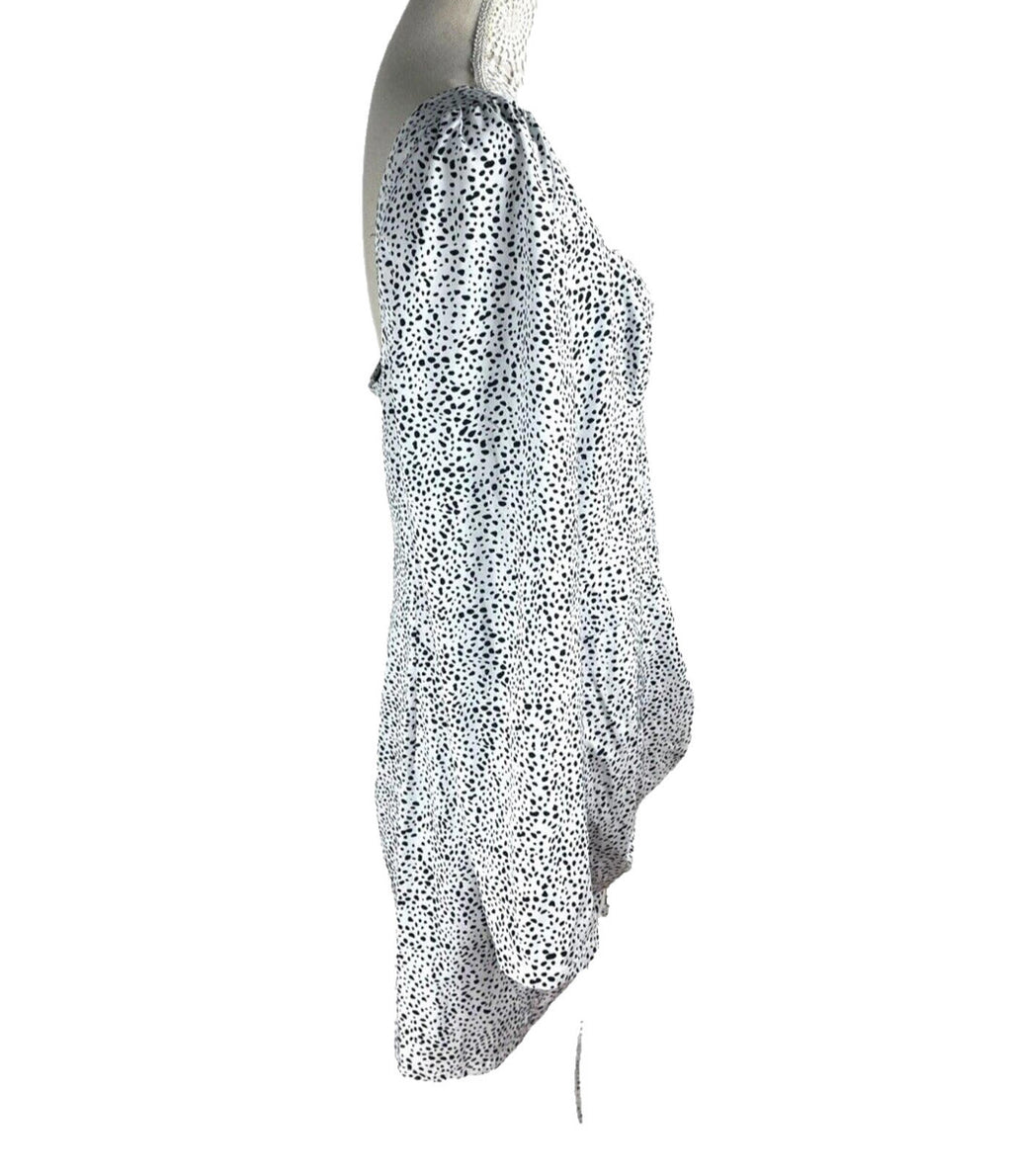 PLT Dalmatian Print Ruched Mini Dress Women’s UK Size 16 Square Neck Scoop Back
