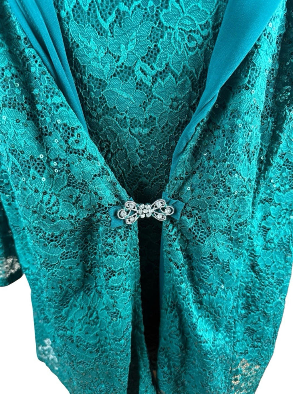 Hanna Nikole Green 2 Piece Blouse Jacket Set Lace Sequin Women’s UK Size 22