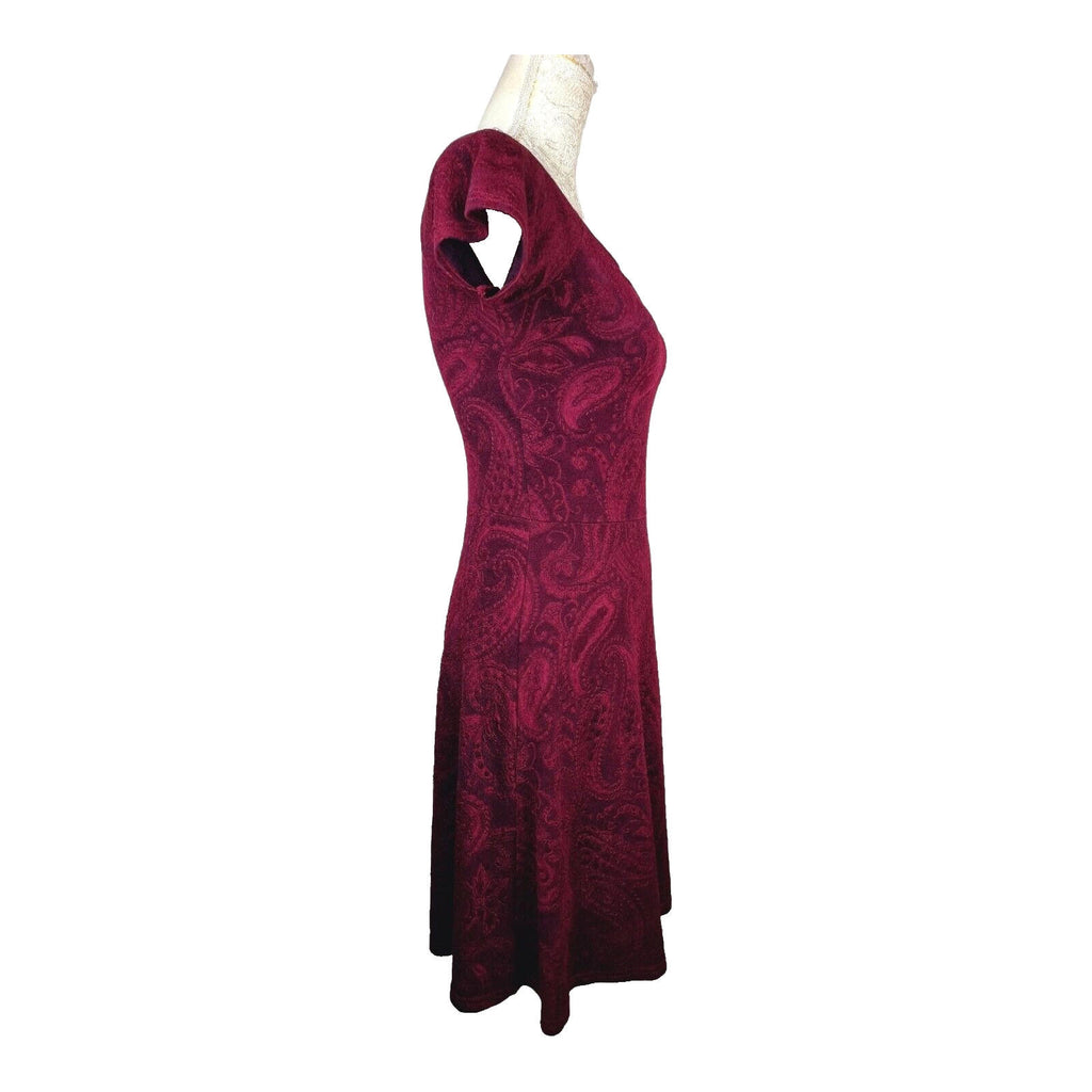 Miss Selfridge Fit & Flare Paisley Mini Dress Women's UK Size 12 Burgundy Red