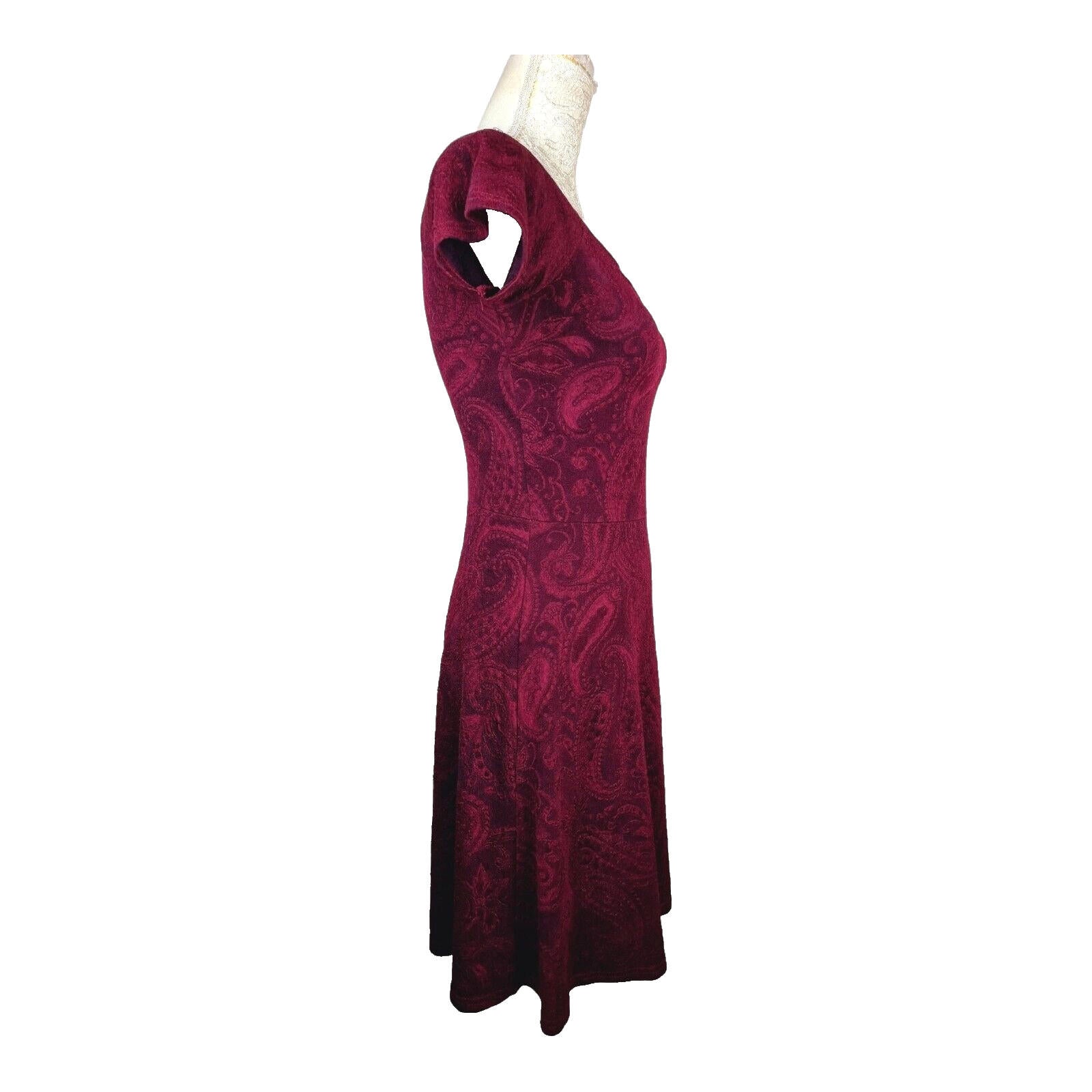 Miss Selfridge Fit & Flare Paisley Mini Dress Women's UK Size 12 Burgundy Red