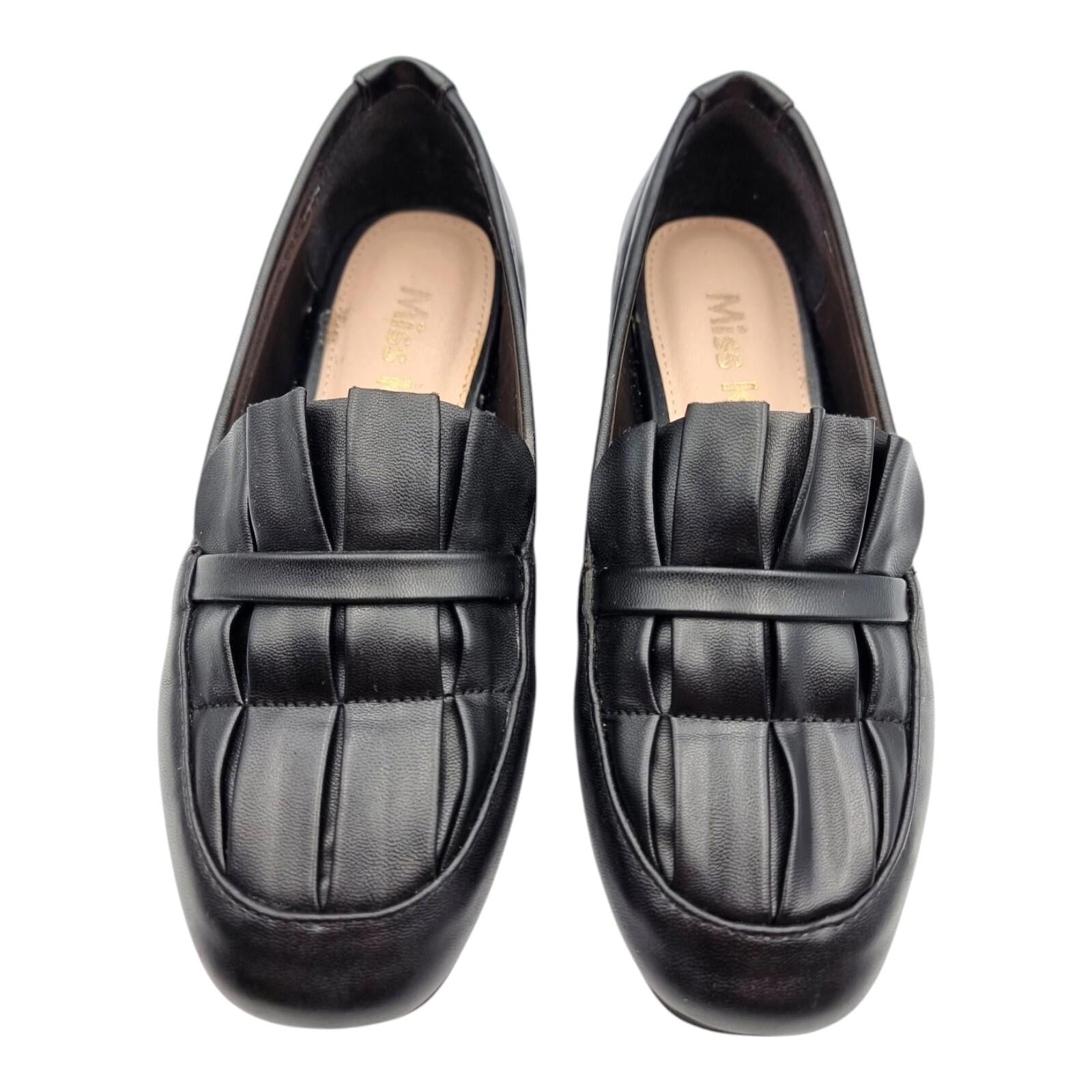 Miss KG Black Slip On Flat Shoes Flats Pleated Nicky Design Women's UK Size UK 3