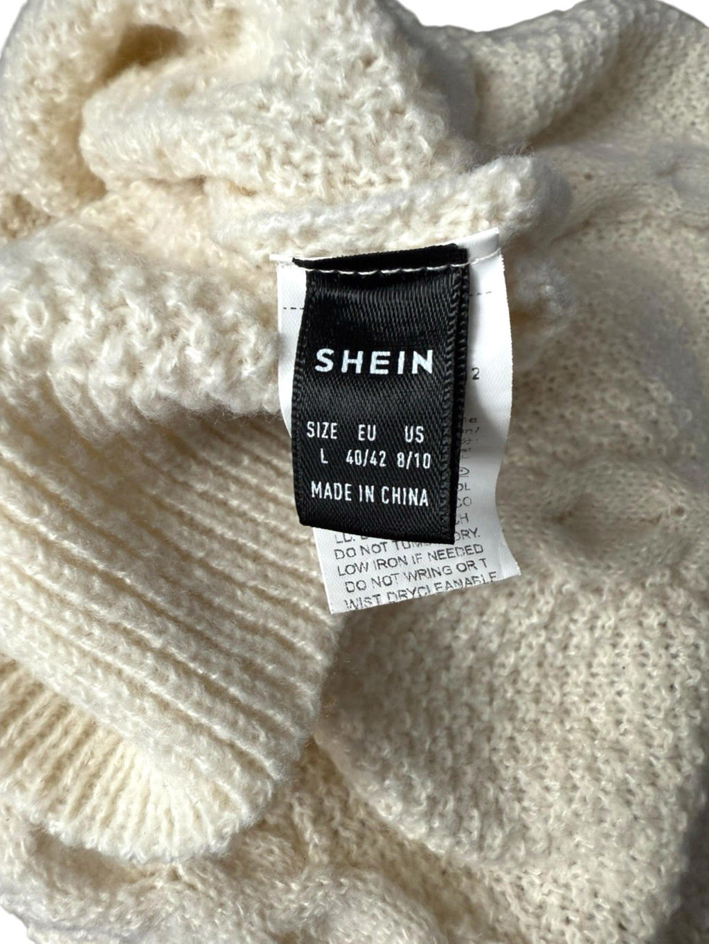 Shein Beige Knit Jumper White Lace Panel Long Sleeve Women’s UK Size L