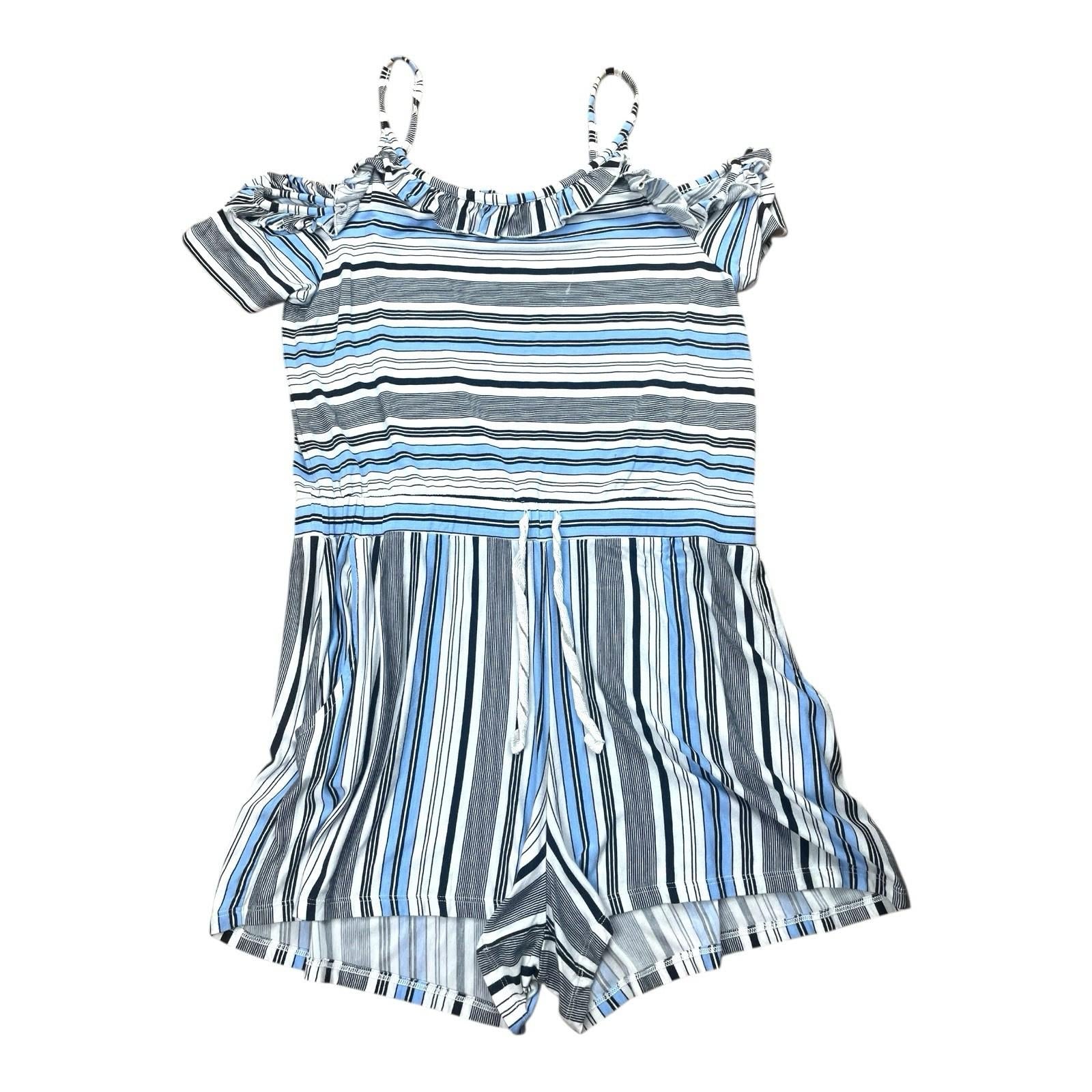 TU Stripe Playsuit Frill Detail Drawstring Waist Women’s UK Size 12