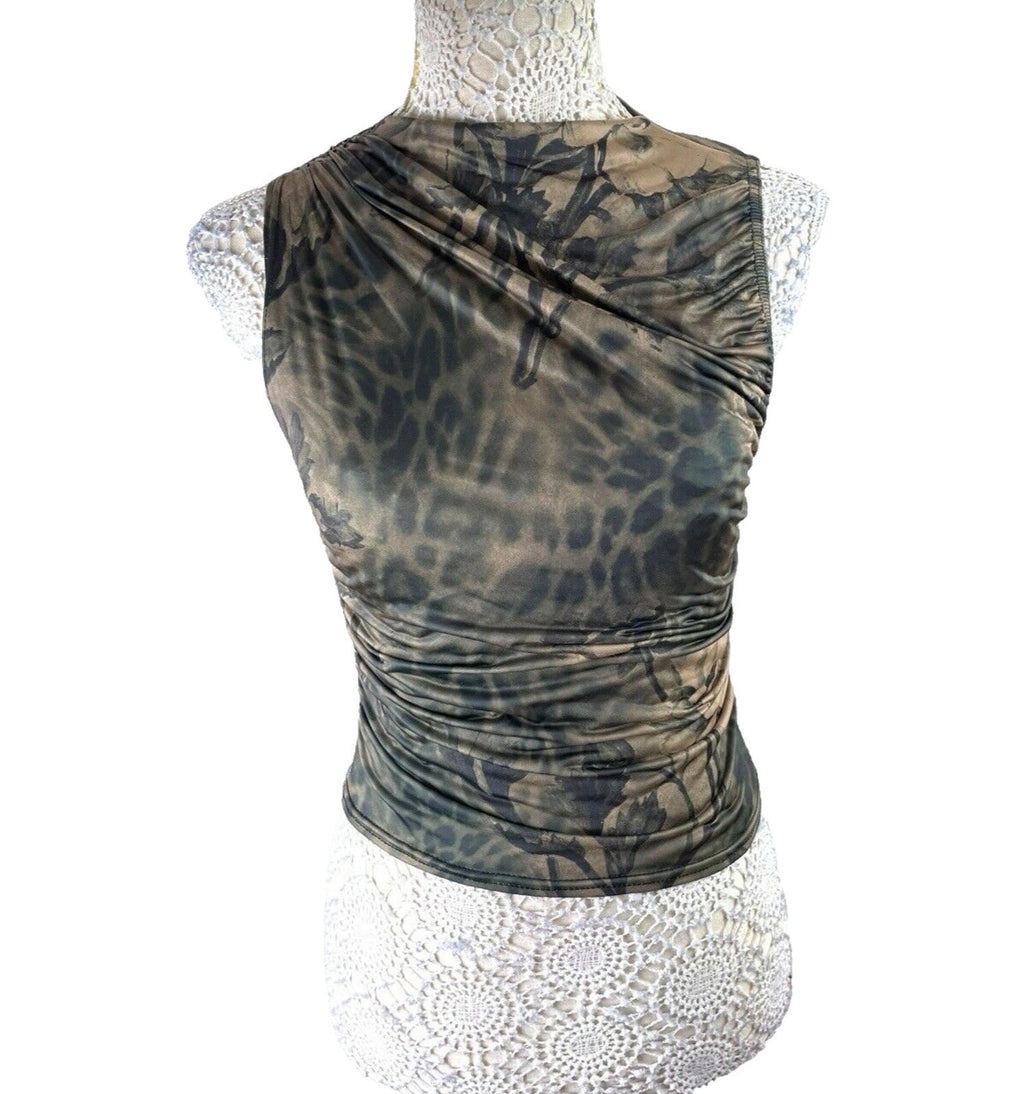 Pretty Little Thing Kahki Satin Tank Top High Neck Stretch Women’s UK Size 8