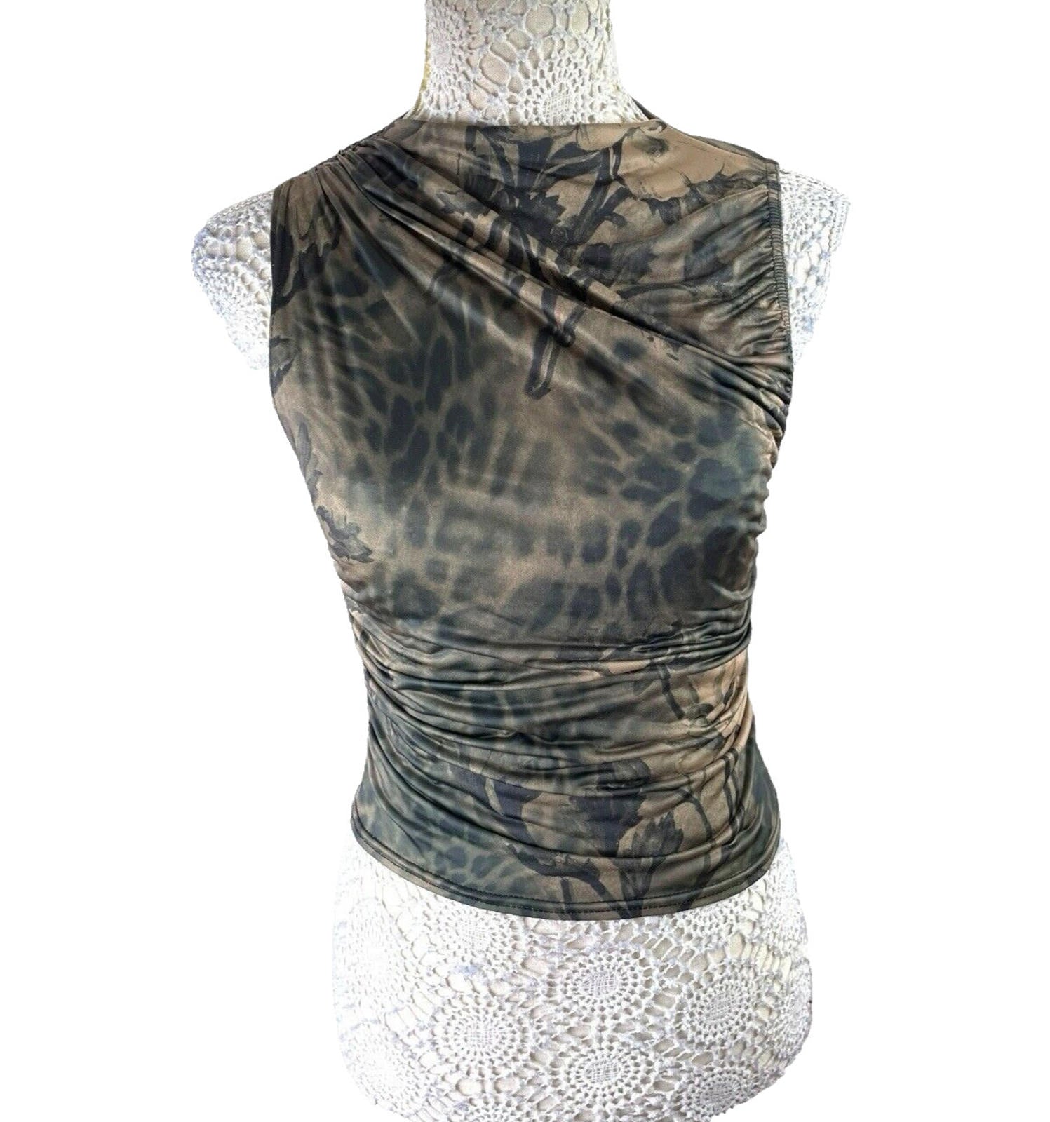 Pretty Little Thing Kahki Satin Tank Top High Neck Stretch Women’s UK Size 8