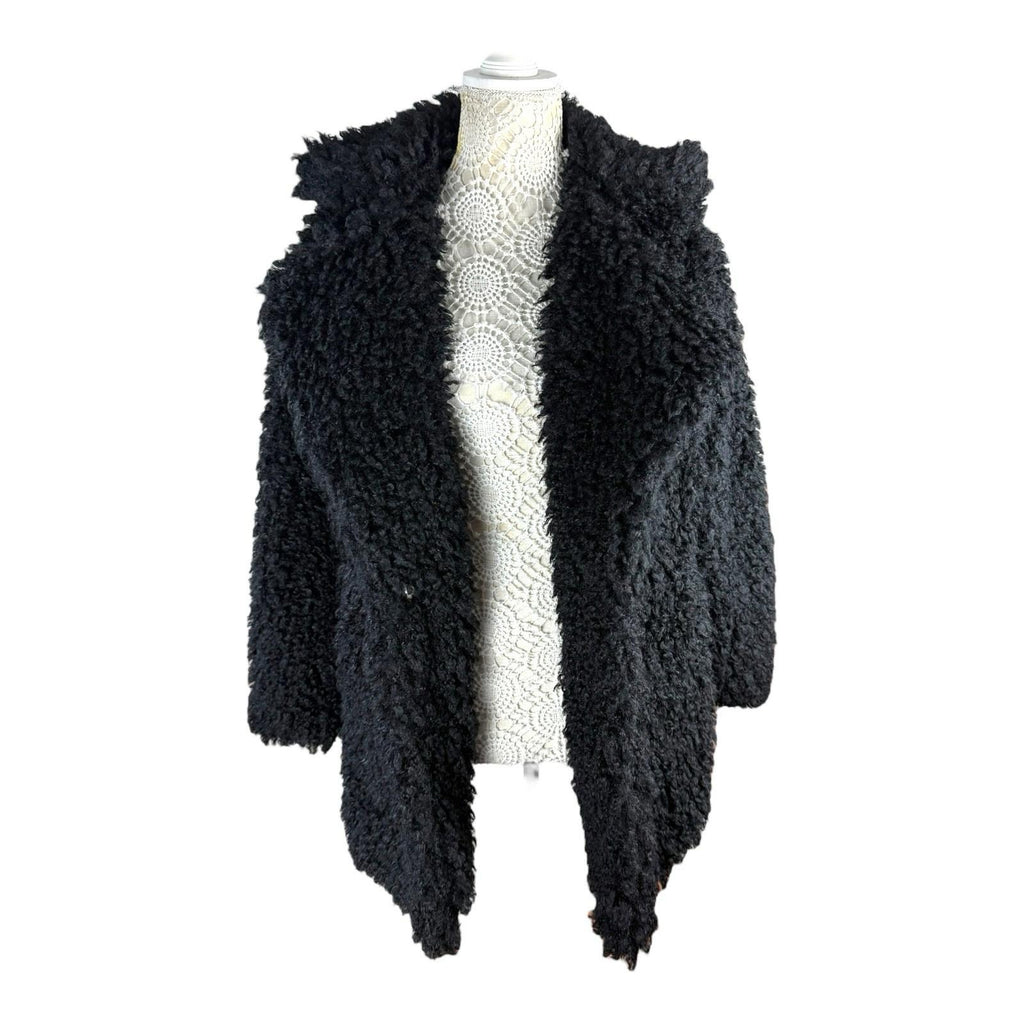 Boohoo Black Teddy Fleece Coat Relaxed Fit Collared Women’s UK Size 10
