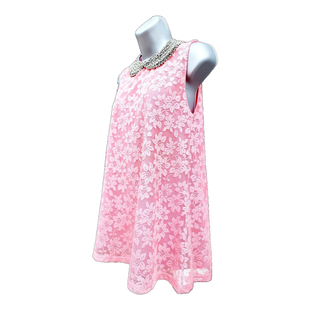 Select Mini Dress Women's UK Size 10 Pink Floral Lace Overlay Embellished Collar