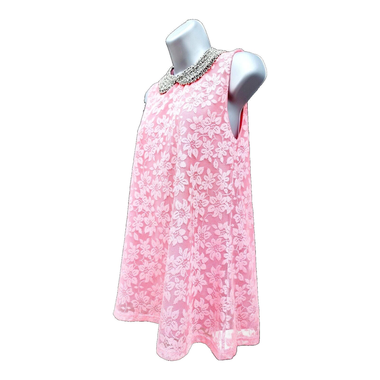 Select Mini Dress Women's UK Size 10 Pink Floral Lace Overlay Embellished Collar
