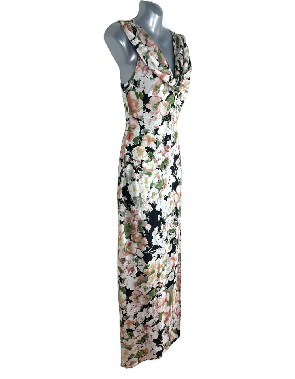 Boohoo Satin Floral Occasion Dress Maxi Cowl Neck Women’s UK Size 8