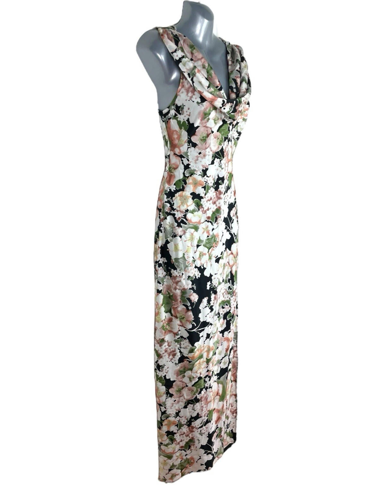 Boohoo Satin Floral Occasion Dress Maxi Cowl Neck Women’s UK Size 8
