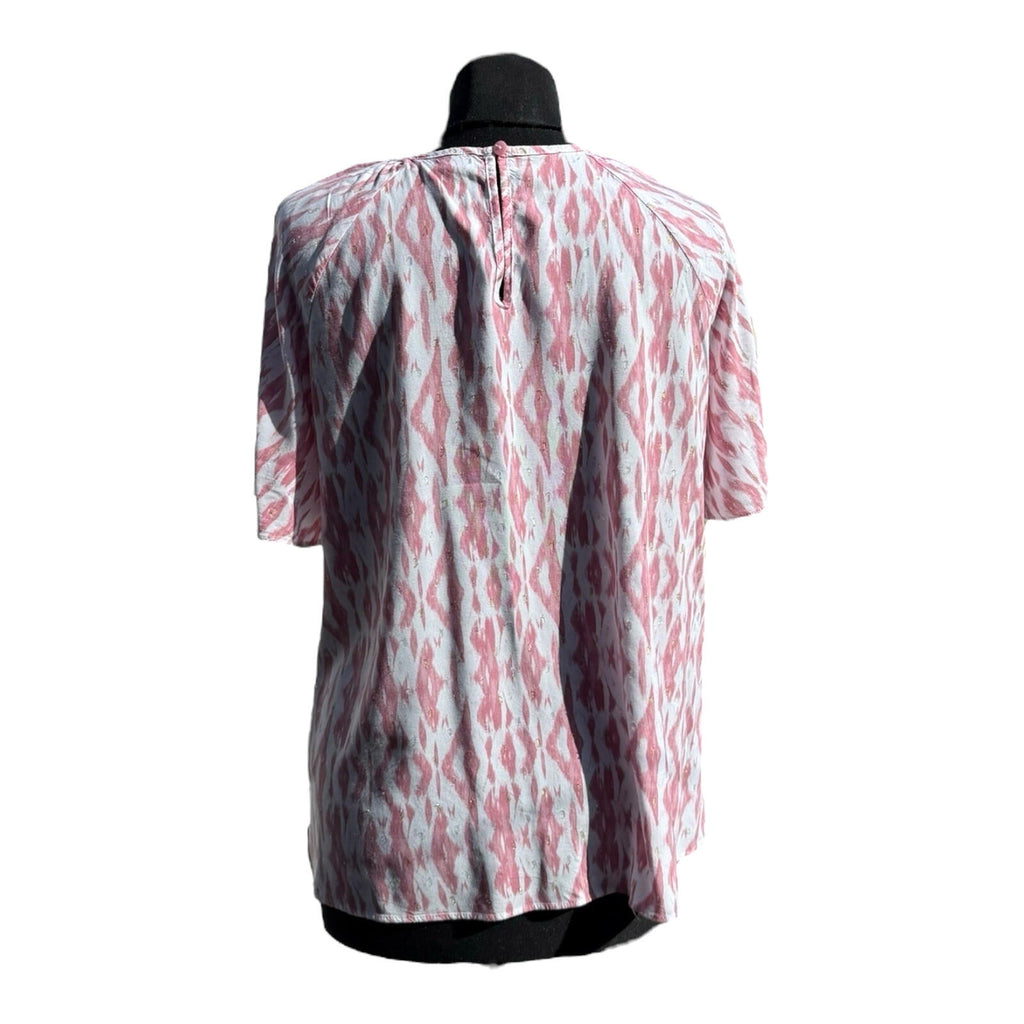 Papaya Pink White T-Shirt Blouse Gold Shimmer Geometric Print Women’s UK Size 14