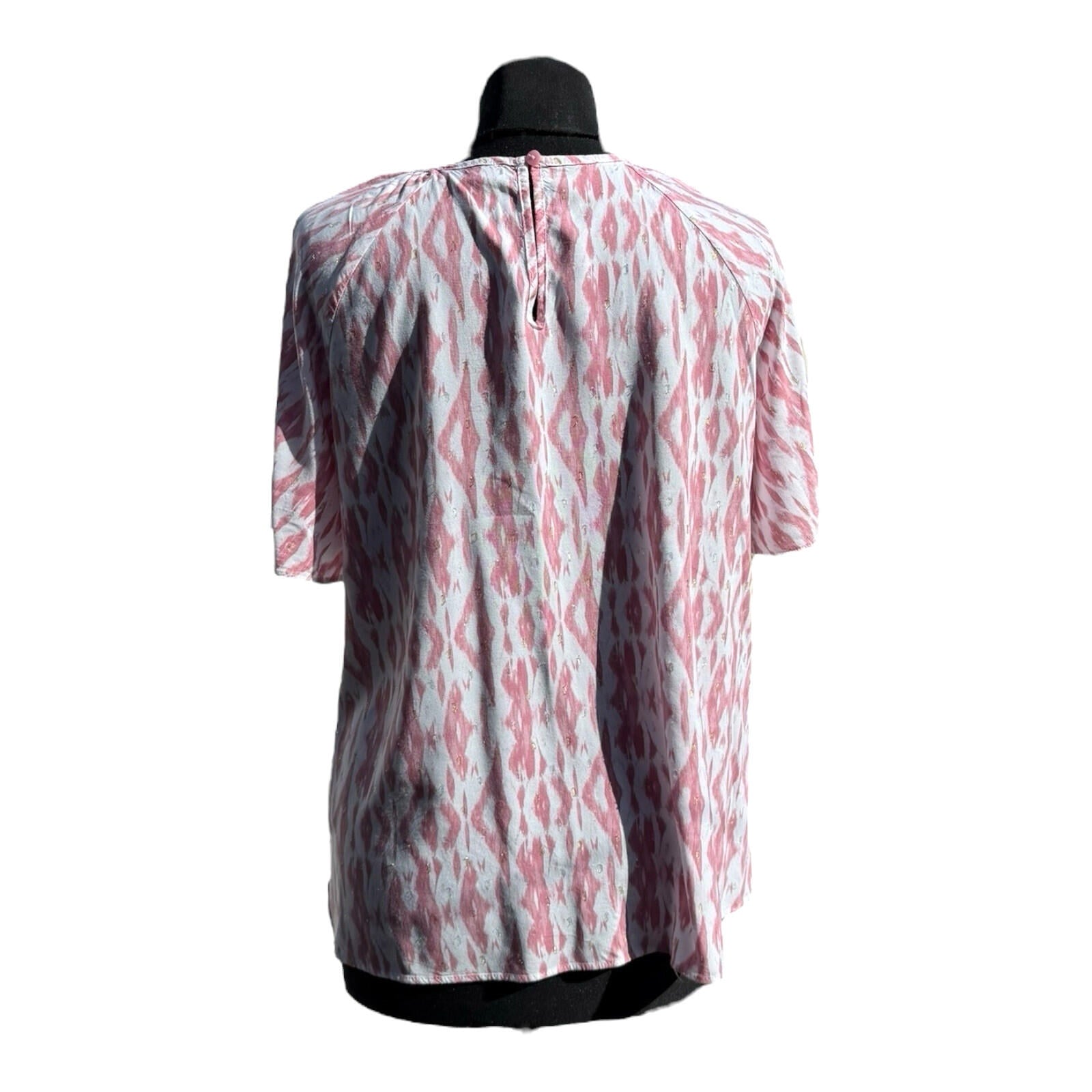 Papaya Pink White T-Shirt Blouse Gold Shimmer Geometric Print Women’s UK Size 14