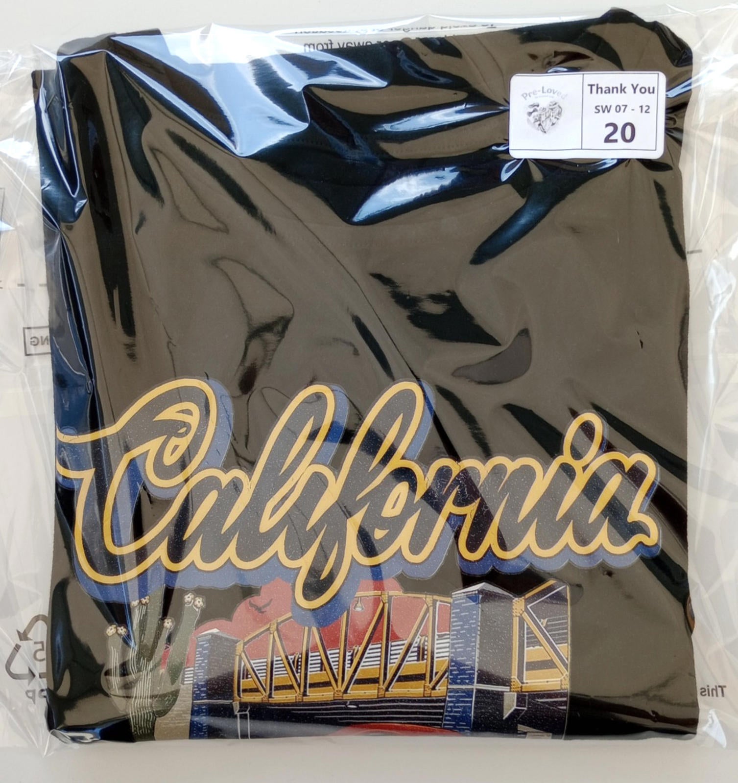 California Graphic Print T-Shirt Men's UK Size S Black Crew Neck 100% Cotton