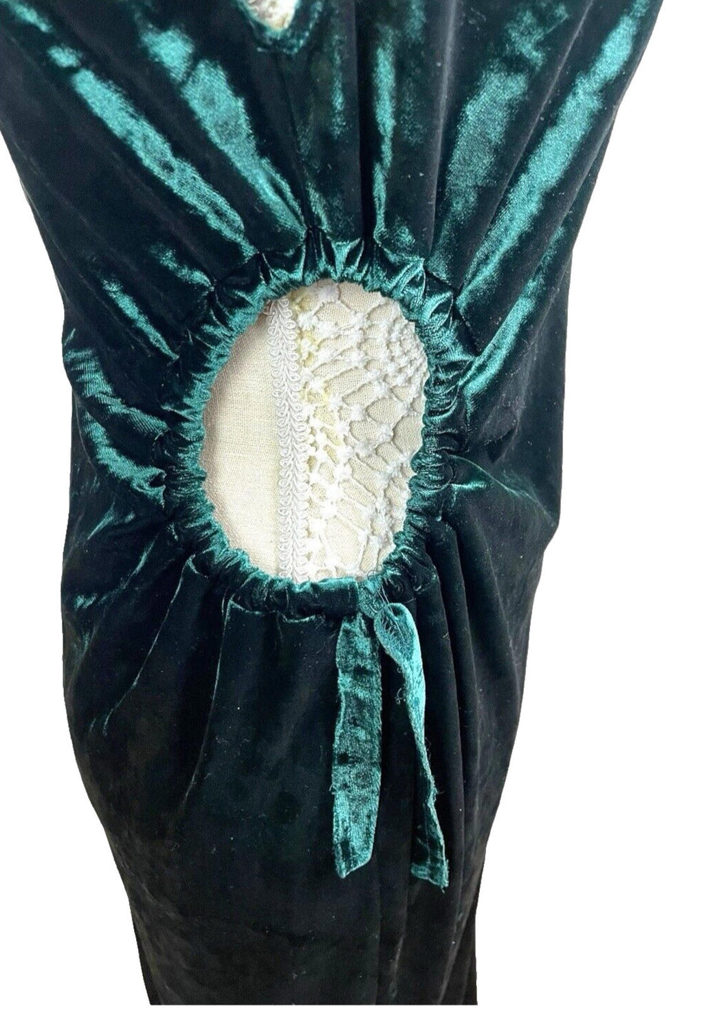 Velour Maxi Dress Women's UK Size 12 Green Cut Out Side Occasion Evening Formal