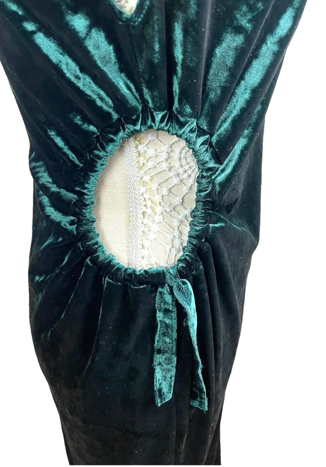 Velour Maxi Dress Women's UK Size 12 Green Cut Out Side Occasion Evening Formal