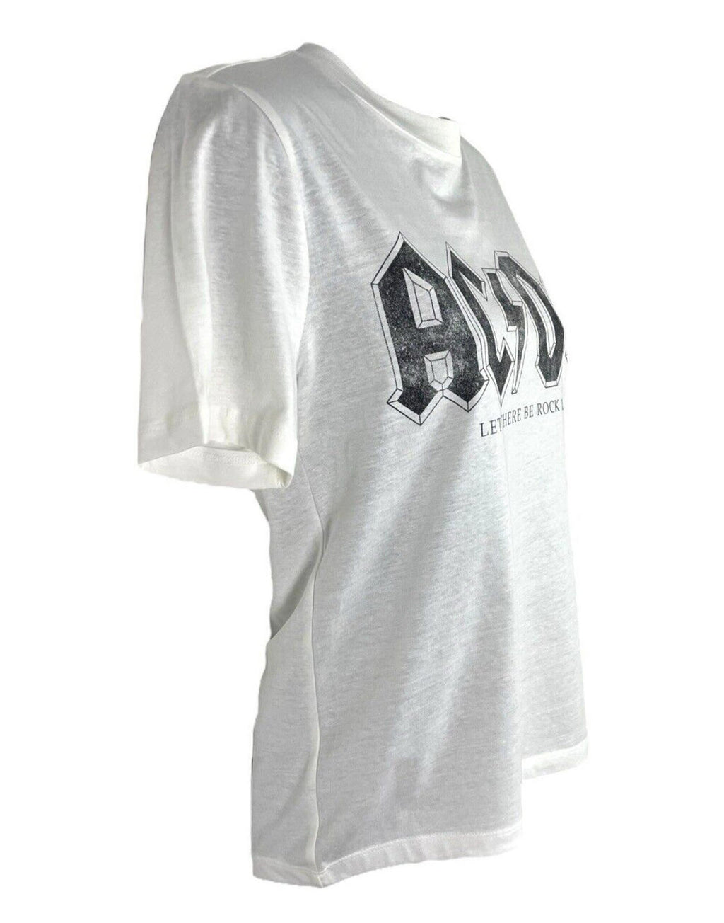 H&M White AC/DC Graphic Print T-Shirt Oversized 100% Cotton Women’s UK Size XS